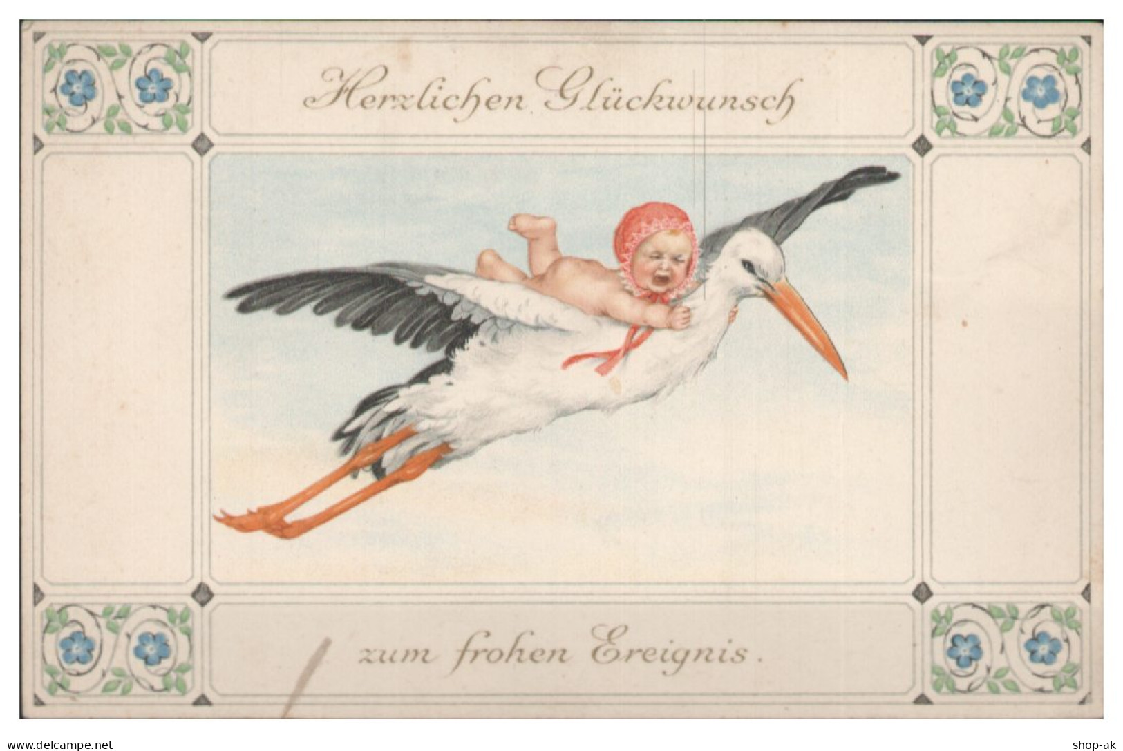 TT0231/ Geburt  Storch Und Baby  Glückwunschkarte Litho Ca.1905 - Birth