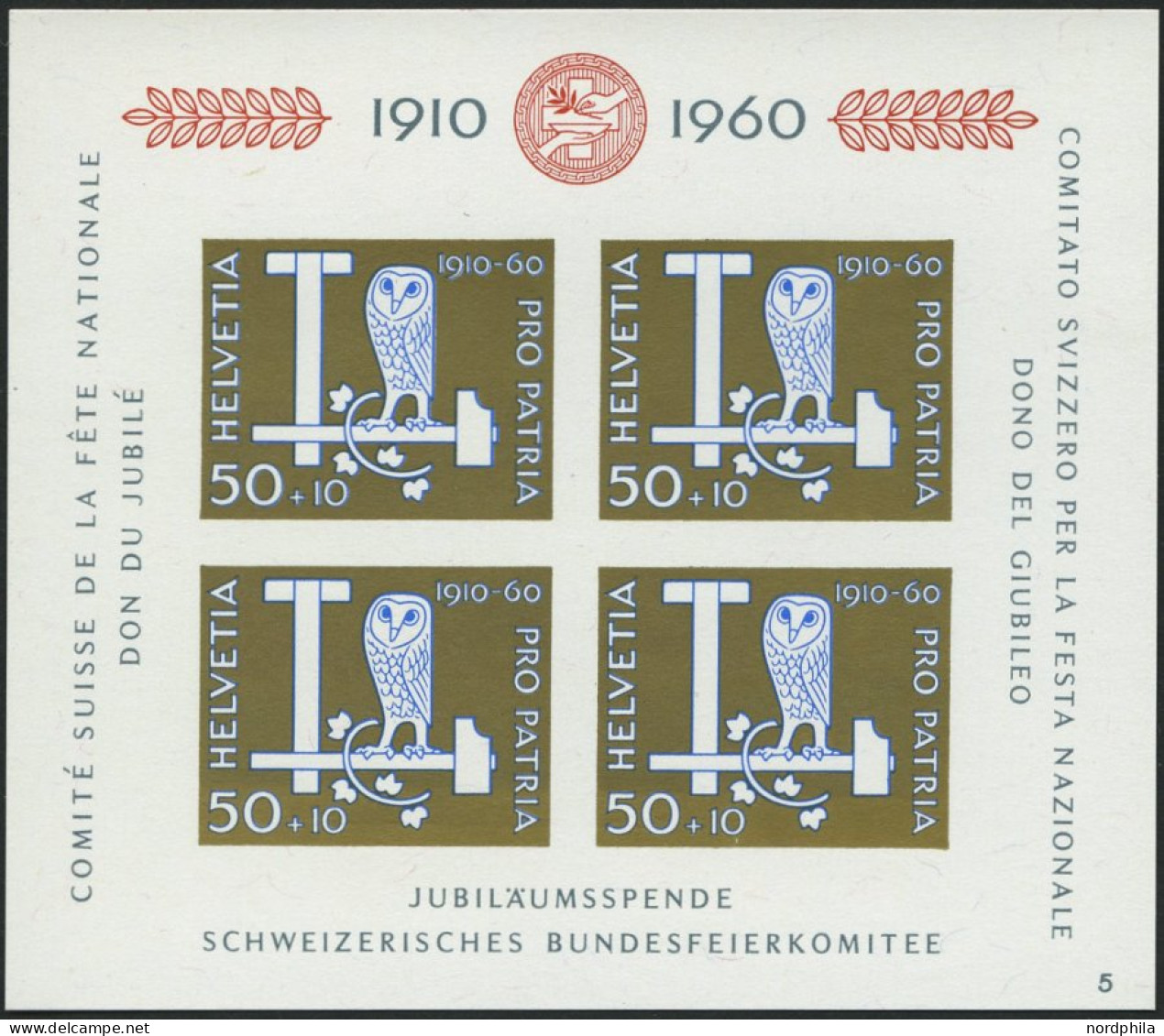 SCHWEIZ BUNDESPOST Bl. 17 **, 1960, Block Pro Patria, Pracht, Mi. 40.- - Blocs & Feuillets