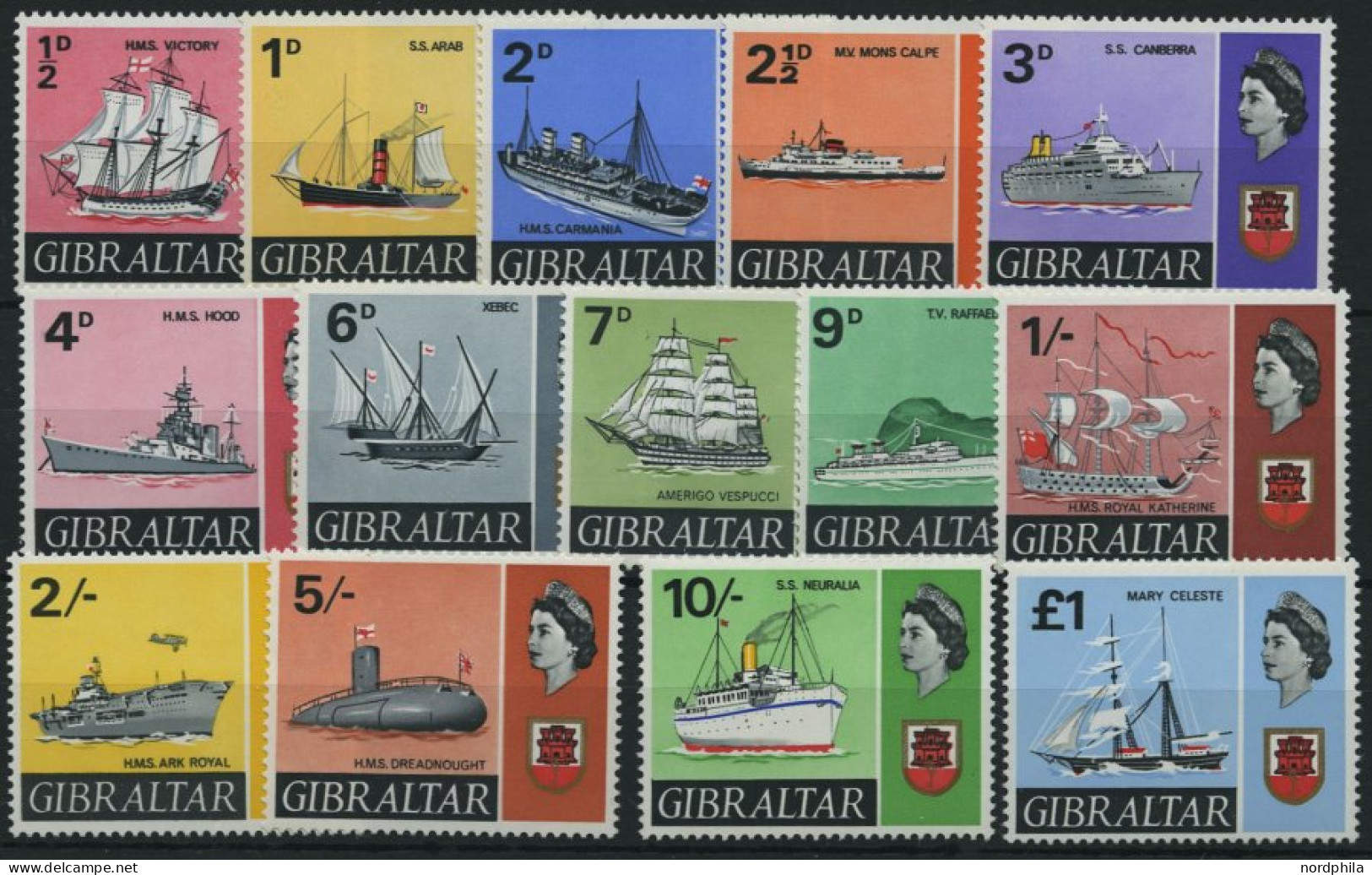 GIBRALTAR 188-201 **, 1967, Schiffe Und Königin Elisabeth, Prachtsatz, Mi. 50.- - Gibraltar