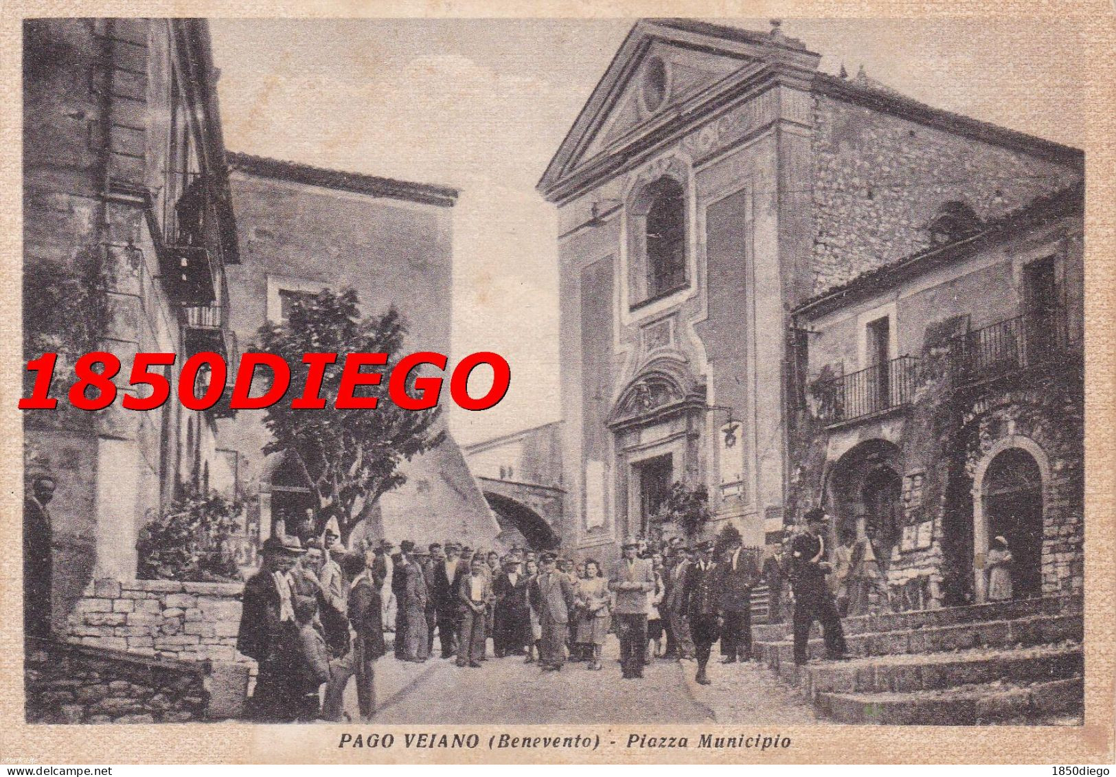 PAGO VEIANO - PIAZZA MUNICIPIO F/GRANDE VIAGGIATA  1953 BELLA  ANIMAZIONE - Benevento