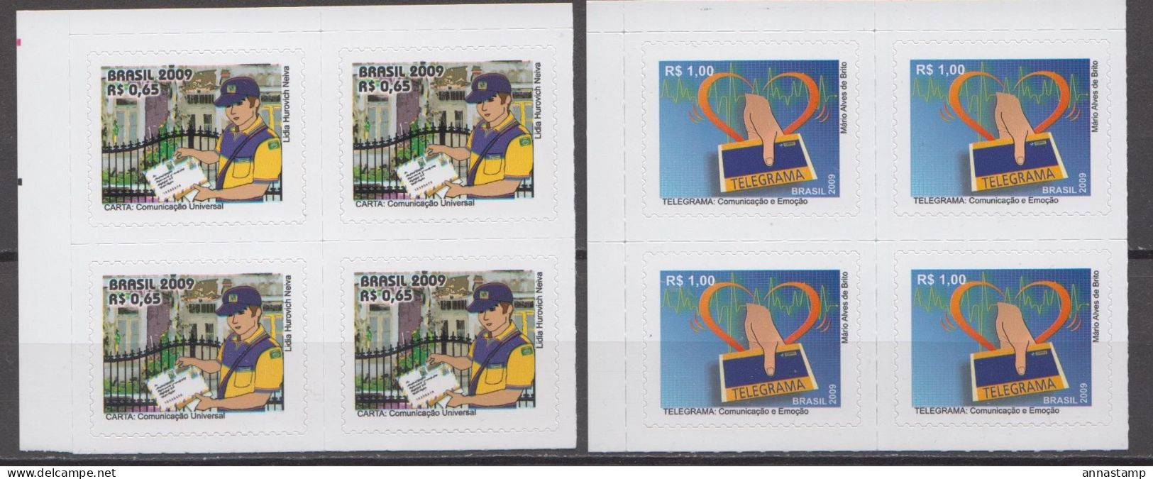 Brazil MNH Self Adhesive Set In 2 Blocks Of 4 Stamps - Posta