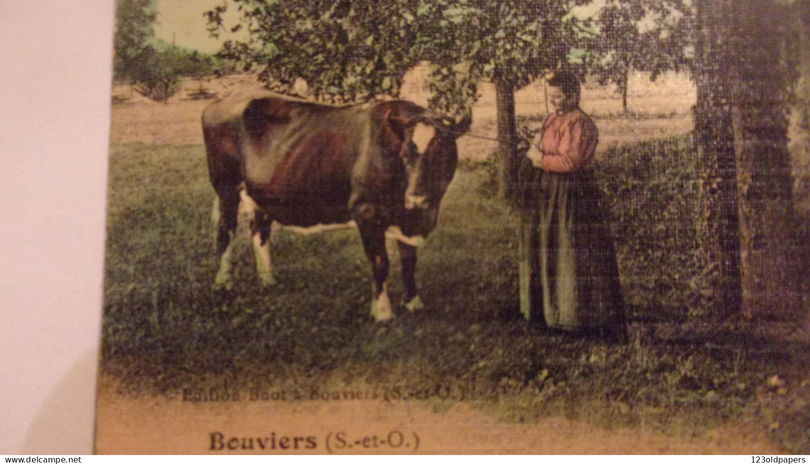 78 HAMEAU DE BOUVIERS GUYANCOURT TOILEE COULEUR 1915   LA MARE VACHE FEMME MAISON BLANCHE EDIT  BUOT - Guyancourt