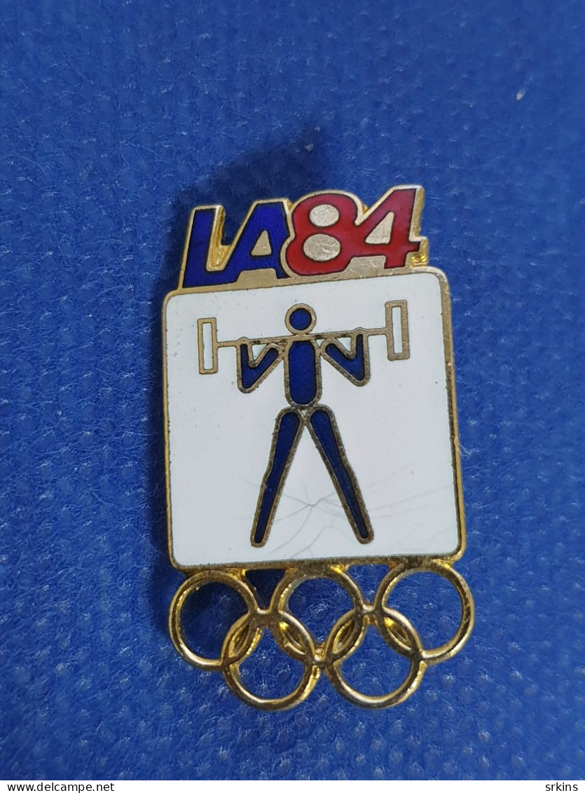 Enamel (damaged) Pin Badge Weightlifting LA 1984 84 Los Angeles Olympic Games - Gewichtheffen