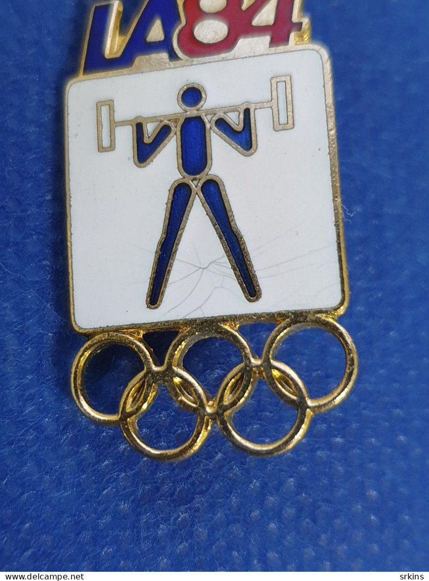 Enamel (damaged) Pin Badge Weightlifting LA 1984 84 Los Angeles Olympic Games - Gewichtheffen