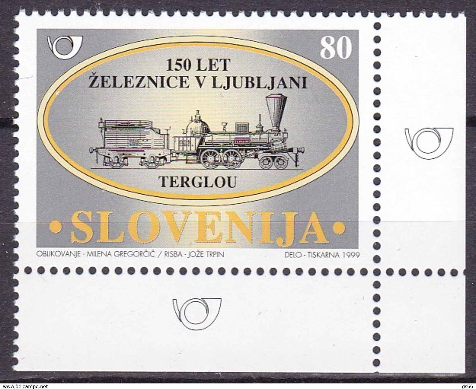 1999, Slowenien, Slovenia, Mi. 274, MNH **,  Eisenbahn, Tenderlokomotive Klein-Norris Nr. 335 „Terglou“ - Eslovenia