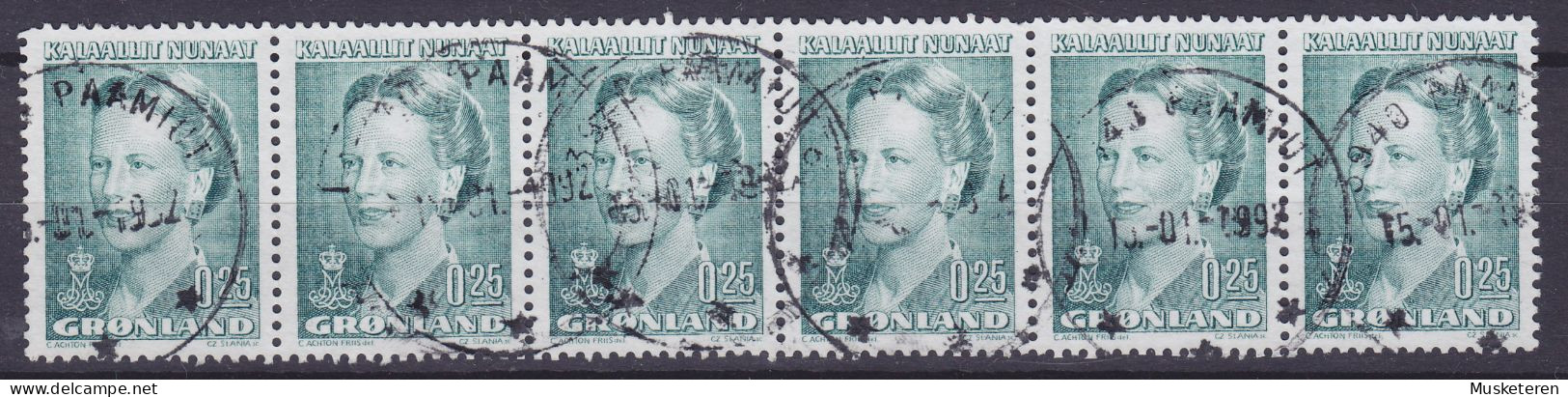 Greenland 1990 Mi. 201, 0.25 (Kr) Queen Margrethe II. (Cz. Slania) 6-Stripe !! - Oblitérés