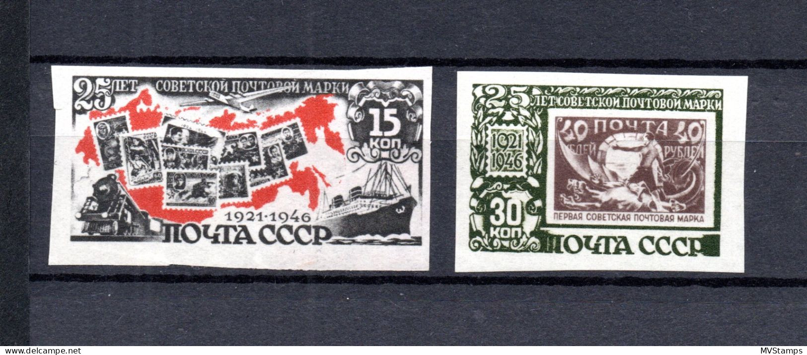 Russia 1946 Old IMPERVED 100 Years Stamps (Michel 1071/72 B) MLH - Neufs