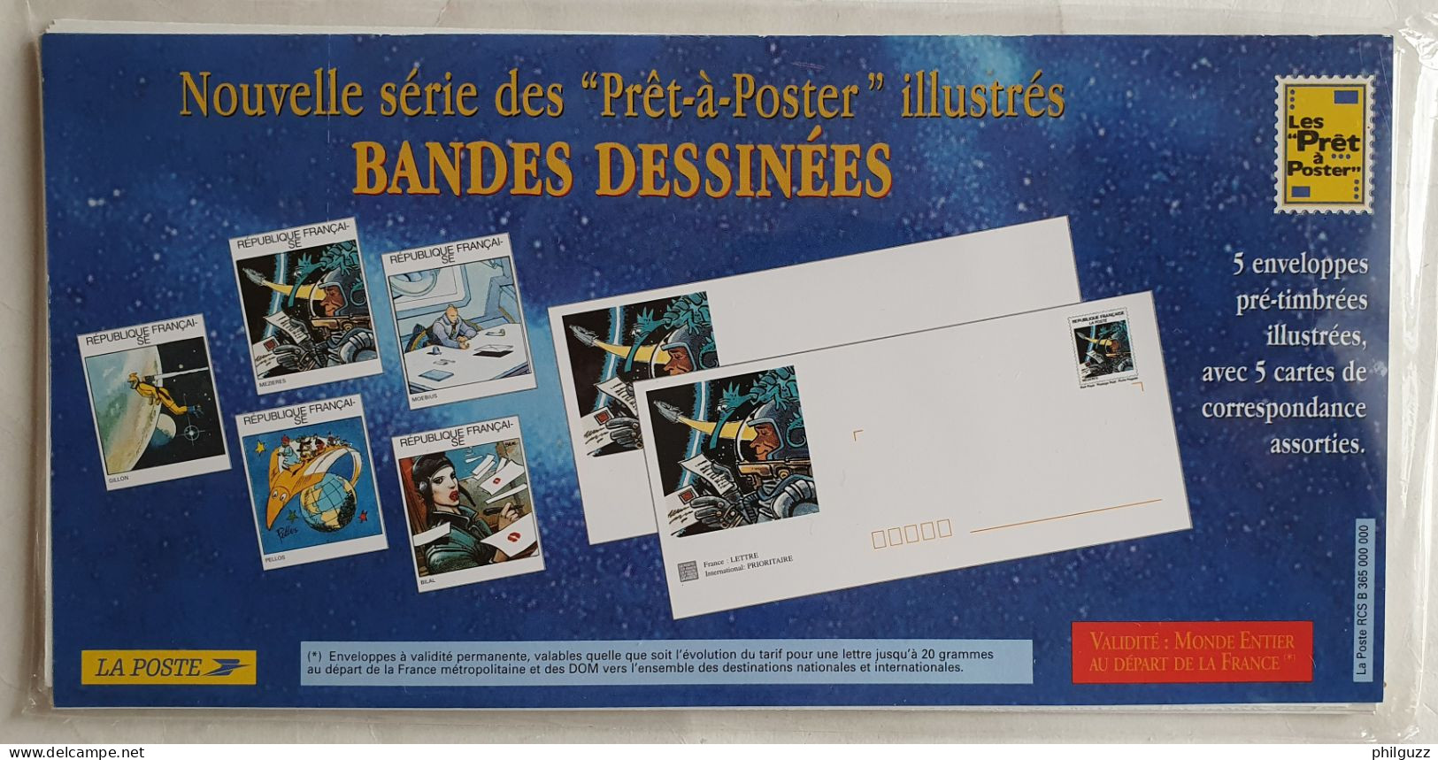 LOT 5 ENTIER POSTAUX PRETS A POSTER ET 5 CARTES GILLON MOEBIUS BILAL PELLOS MEZIERES 1996 - Postcards