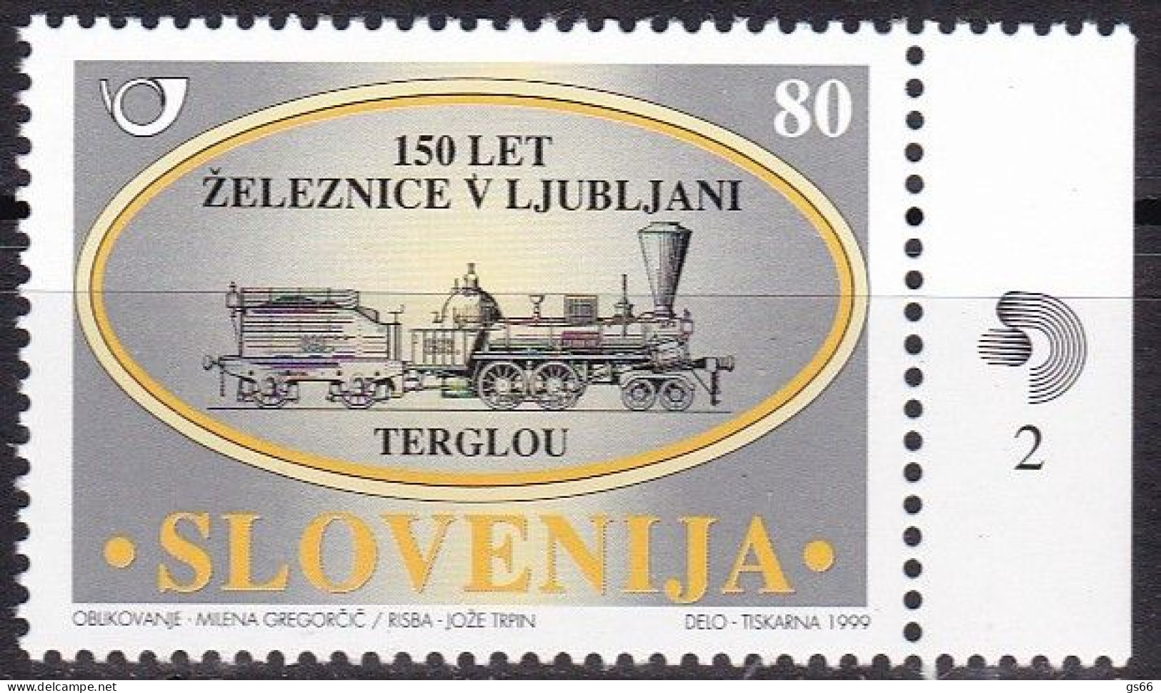 1999, Slowenien, Slovenia, Mi. 274, MNH **,  Eisenbahn, Tenderlokomotive Klein-Norris Nr. 335 „Terglou“ - Eslovenia