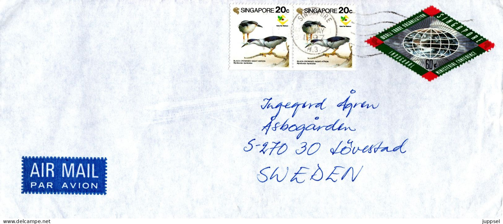 SINGAPORE, Letter, Night Herons   /   SINGAPOUR, Lettre, Egrets - Storchenvögel