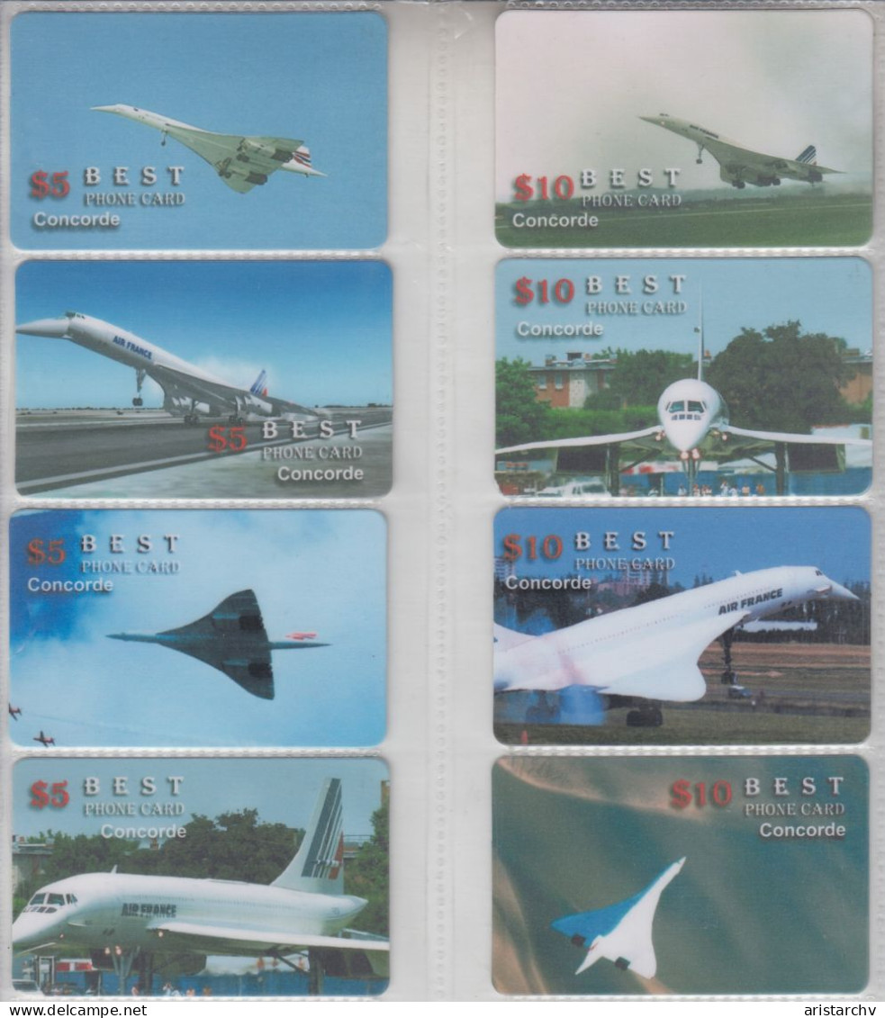 ISRAEL AVIATION PLANE CONCORDE SET OF 8 PHONE CARDS - Aerei