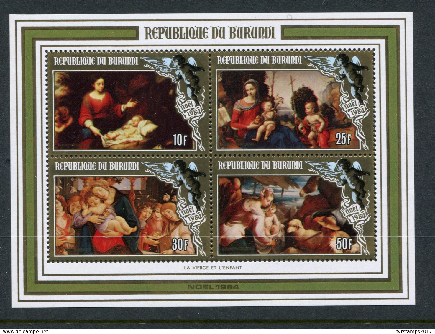 Burundi - 1985 - OCB BL120 (PA545/8) - MNH ** - Kerstmis 1984 Noël Christmas Nativity Religion Art - Cv € 33 - Nuevos