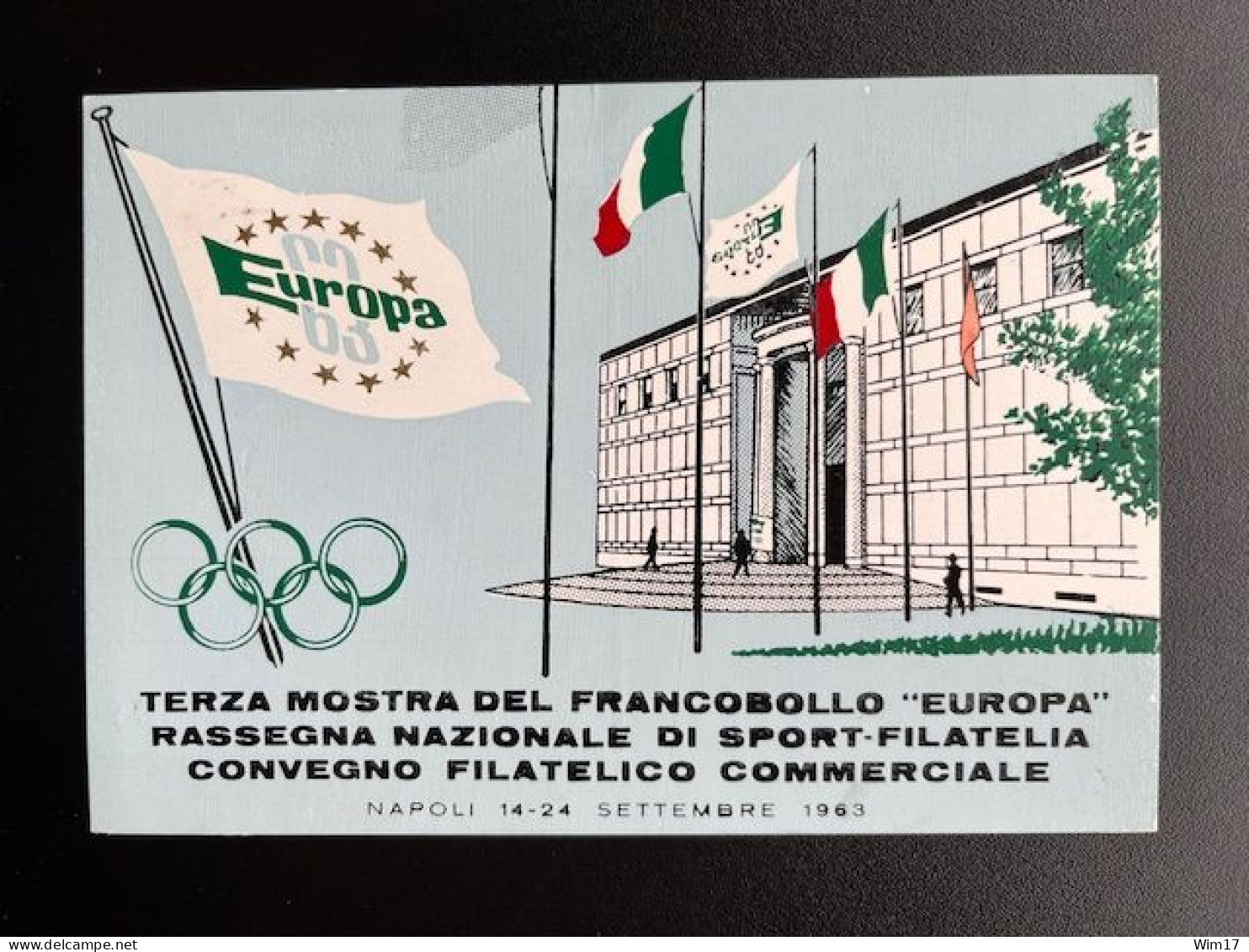 ITALY ITALIA 1963 SPECIAL CARD INTERNATIONAL SPORT PHILATELIC EXHIBITION NAPELS 21-09-1963 ITALIE - Maximum Cards