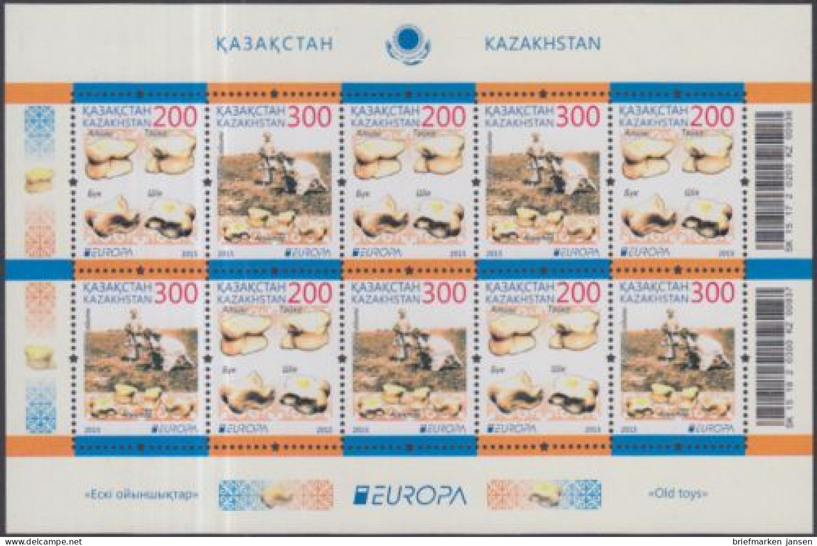 Kasachstan MiNr. Klbg.905-06 Europa 15, Hist.Spielzeug, Schagai-Spiel - Kazajstán