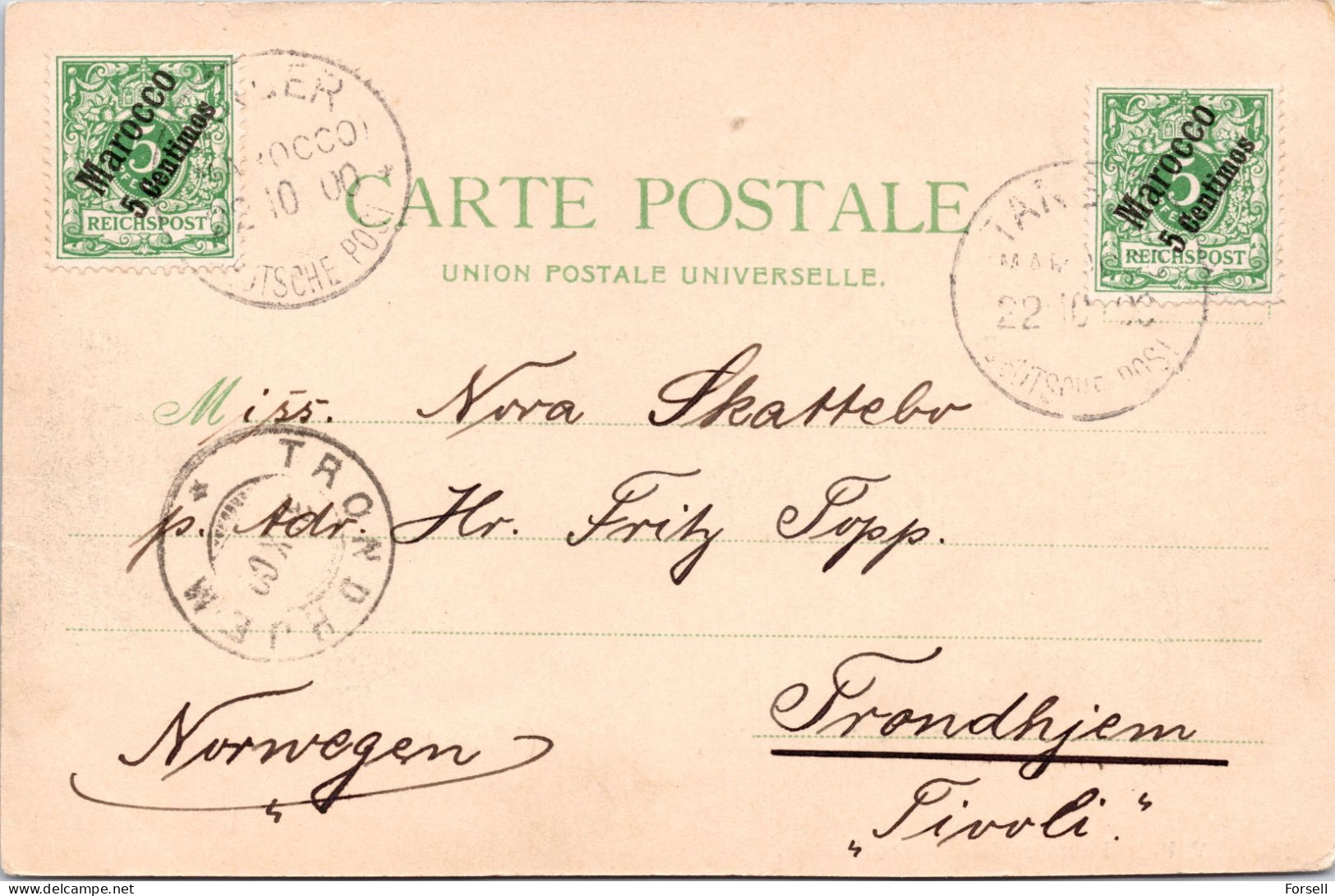 Grande Marché , Tanger , Maroc (Cancellation On German Stamp: Tanger, Deutsche Post, 1900, Sent To Norway) - Tanger