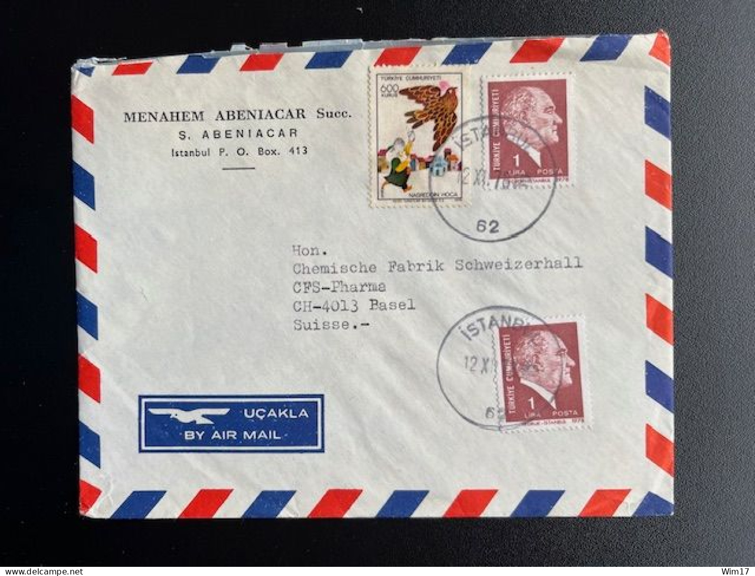 TURKEY 1978 AIR MAIL LETTER ISTANBUL TO BASEL 12-12-1978 TURKIJE TURKIYE - Lettres & Documents