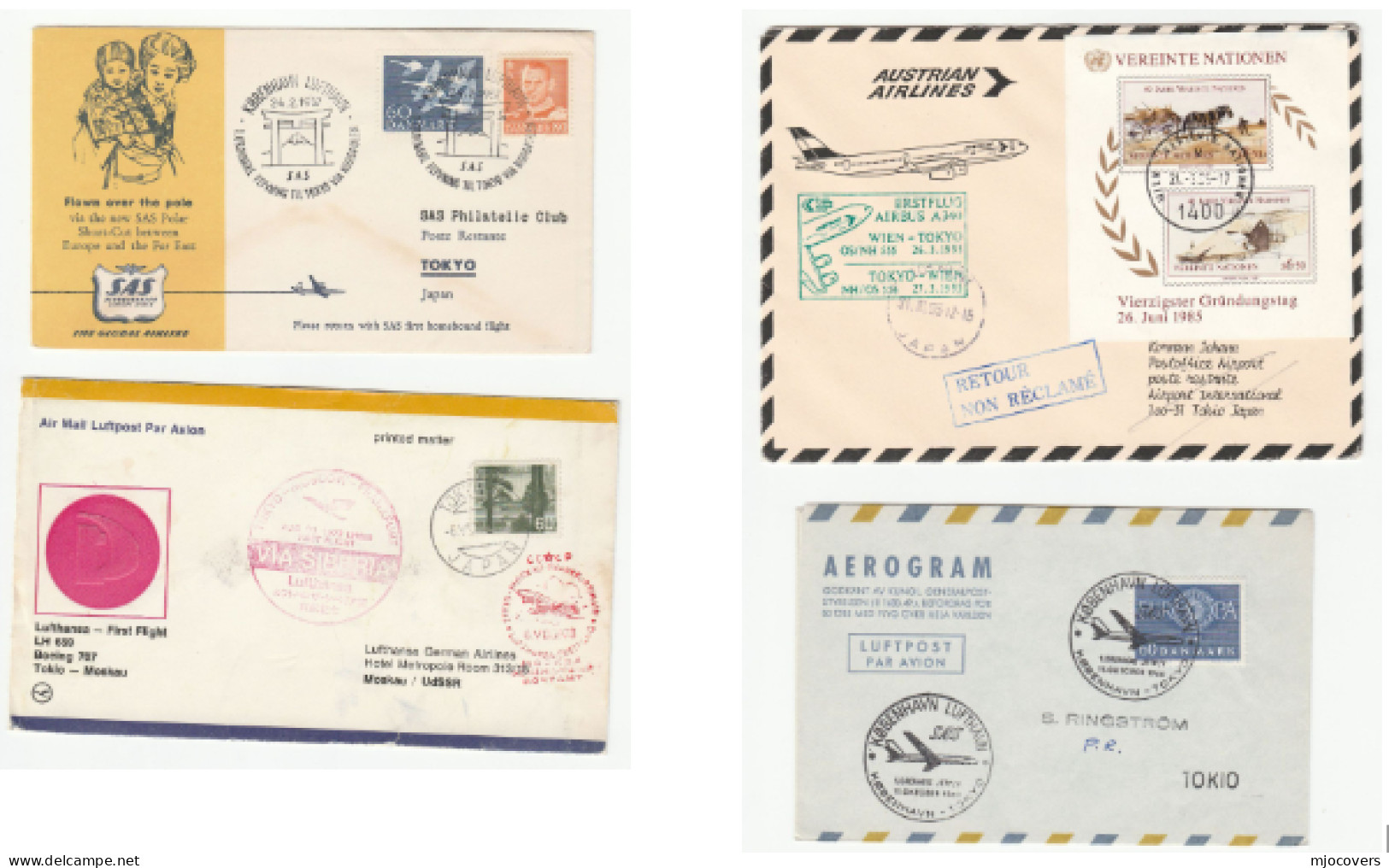 Collection First FLIGHT  To/from JAPAN Covers 1950s-1990s Aviation Stamps Cover - Lots & Serien