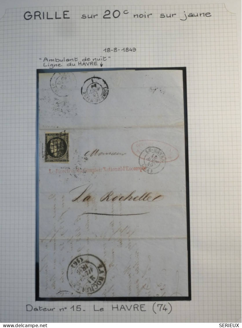DK4 FRANCE BELLE LETTRE 18 8 1849 AMBULANT NUIT DU HAVRE  A LA ROCHELLE +N°3   + OB. GRILLE +DISPERSION DE COLLECTION+ - 1849-1850 Ceres