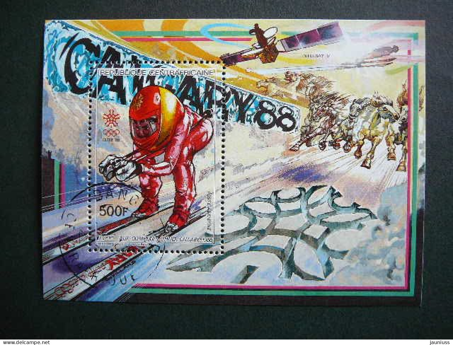 Olympic Games - Winter 1988: Calgary # Central African Republic # 1987 Used #bl.421 Space Intelsat - Invierno 1988: Calgary