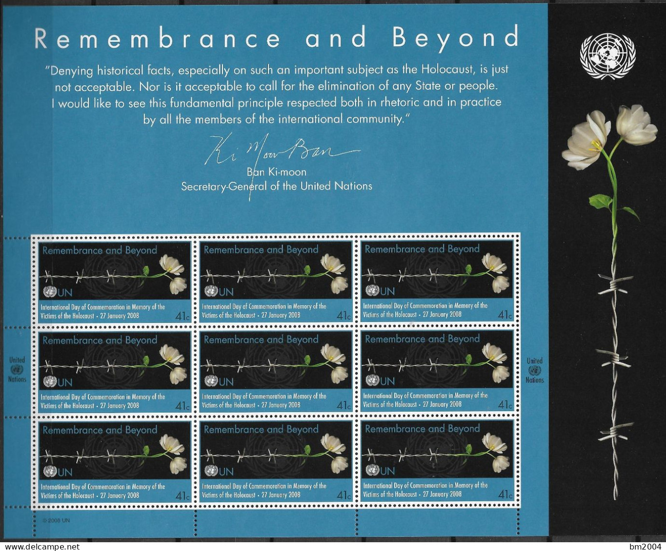 2008 UNO NEW YORK  Mi. 1018**MNH     Internationaler Holocaust-Gedenktag: Gedenken Für Die Zukunft - Neufs