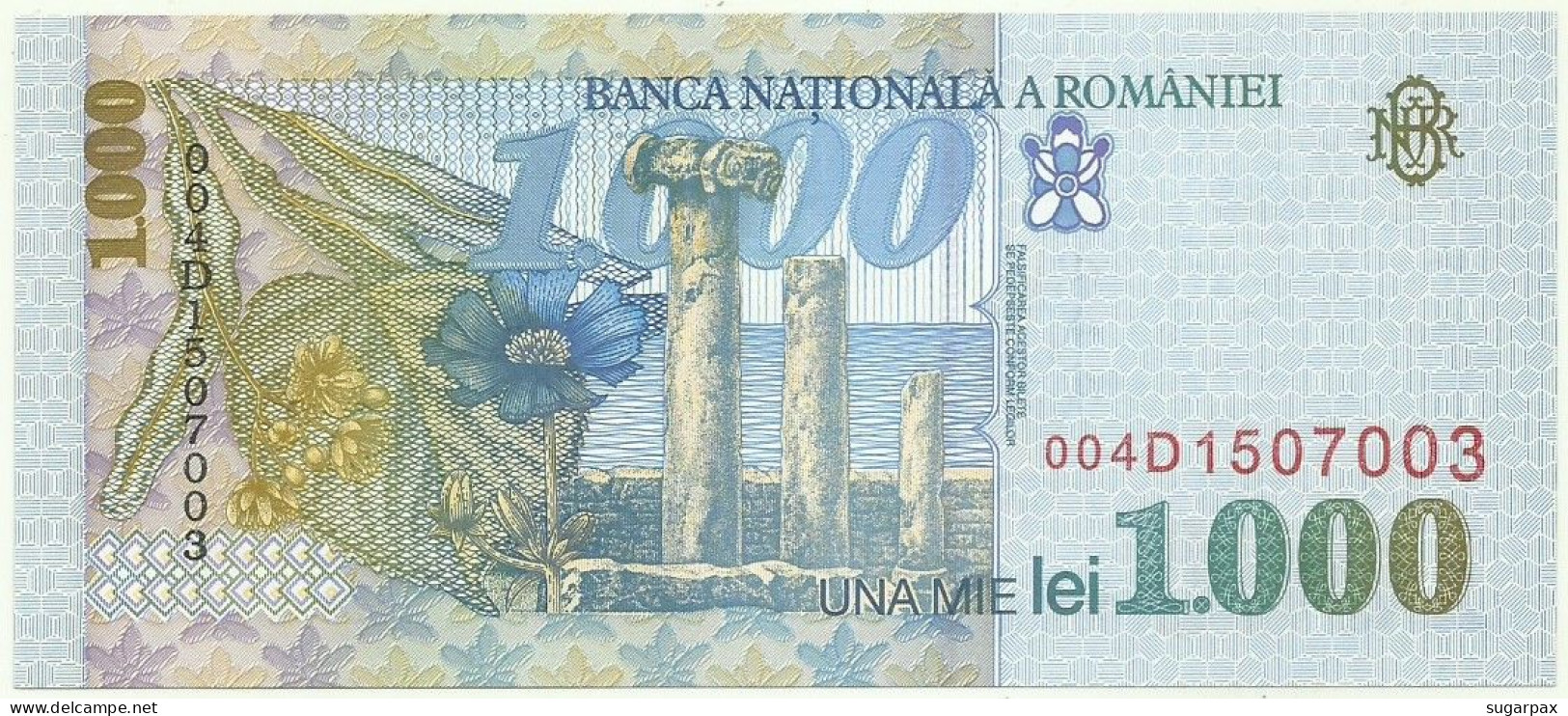 ROMANIA - 1.000 Lei - 1998 - Pick 106 - Unc. - Série 004D - Wmk: Middle And Right BNR - 1000 - Romania