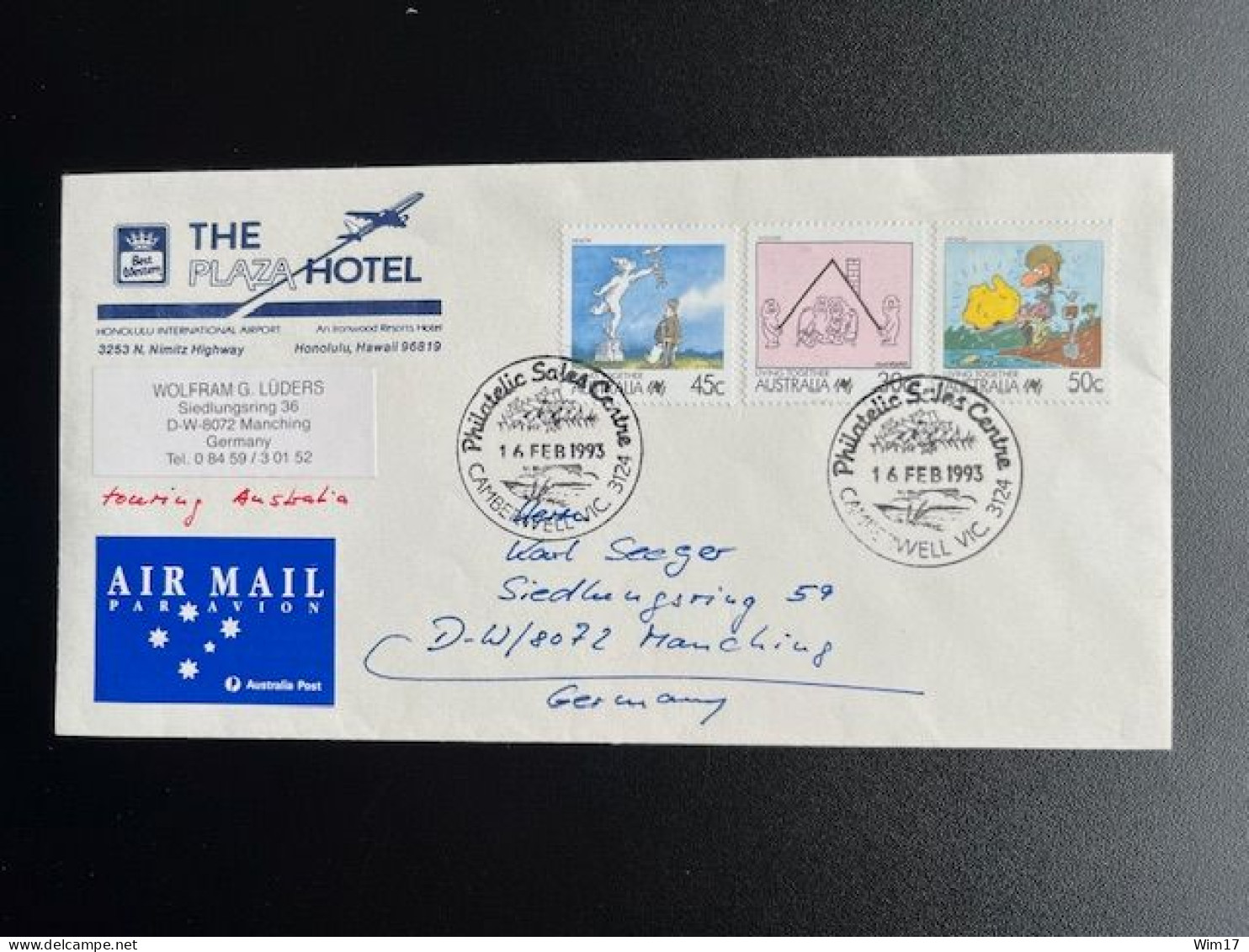 AUSTRALIA 1984 AIR MAIL LETTER CAMBERWELL TO MANCHING GERMANY 16-02-1993 AUSTRALIE - Cartas & Documentos