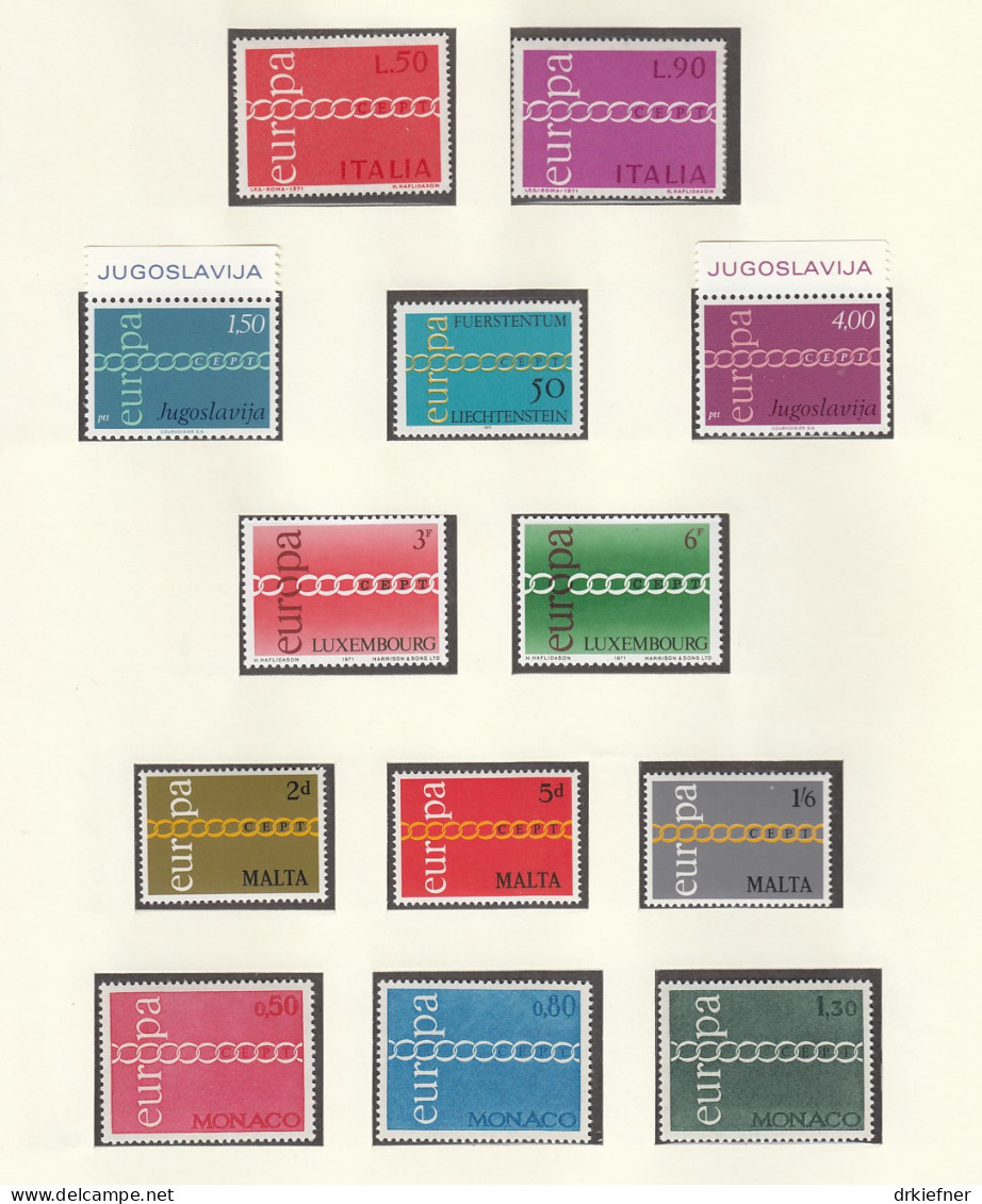 Europa CEPT  Jahrgang 1971, Postfrisch **, Komplett 21 Länder, Waagerechte Kette - 1971