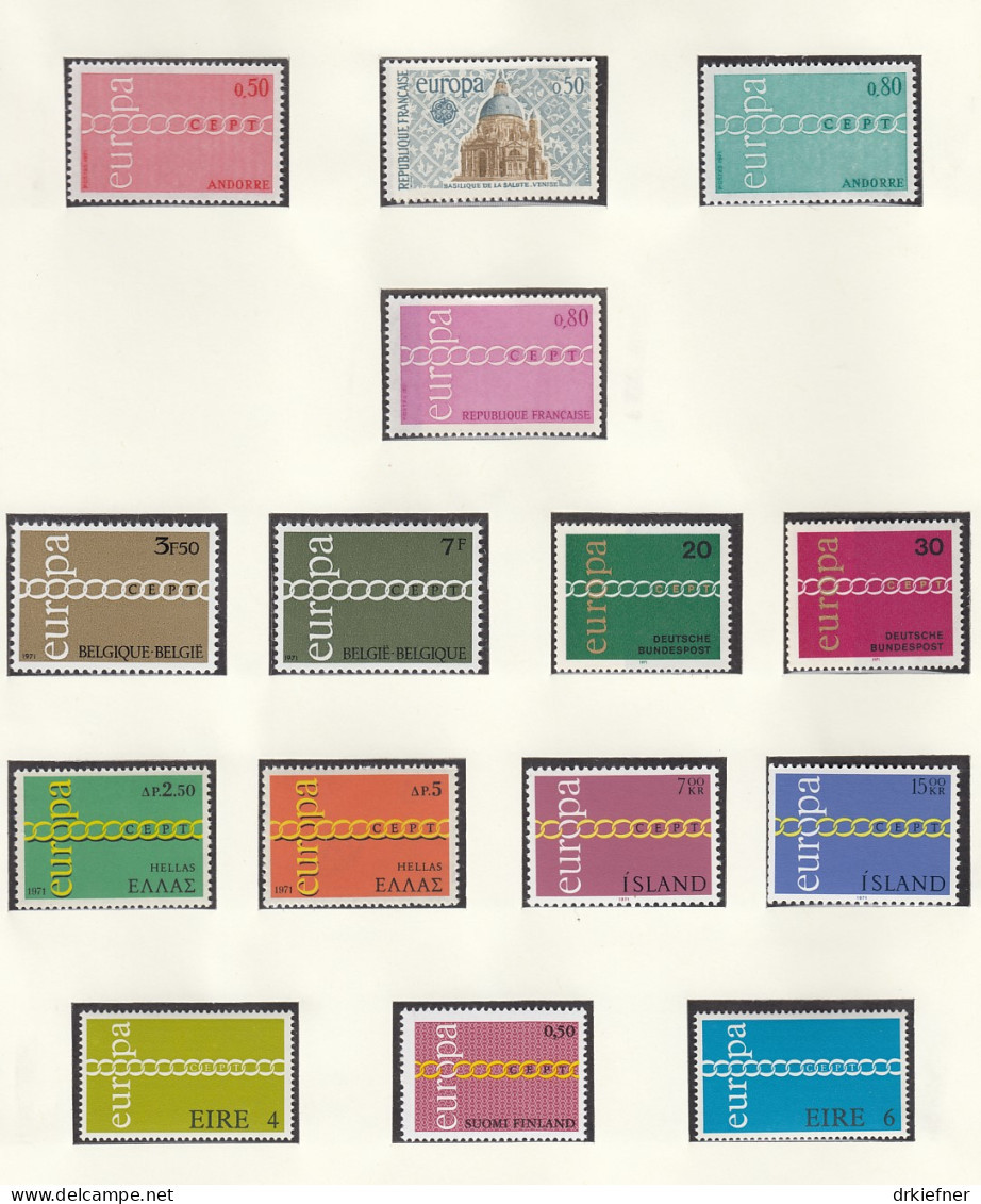 Europa CEPT  Jahrgang 1971, Postfrisch **, Komplett 21 Länder, Waagerechte Kette - 1971