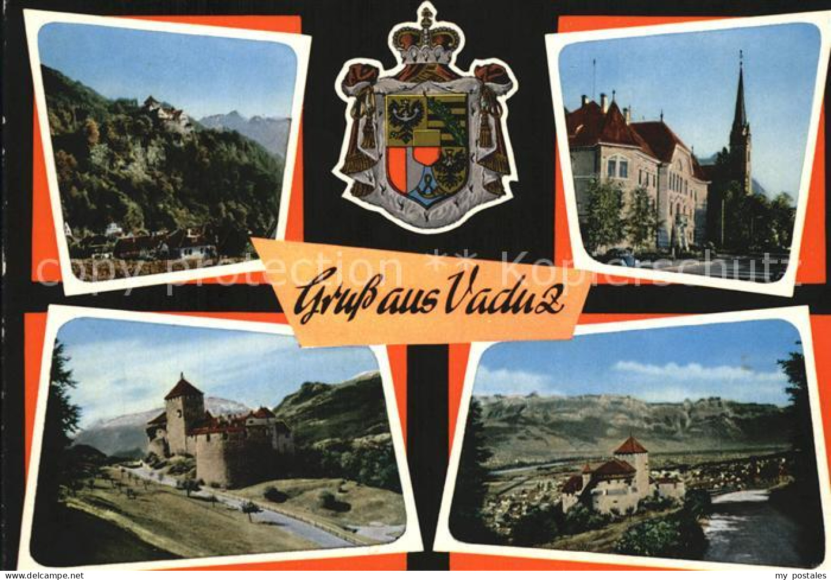 72403293 Vaduz Schloss Kirche Wappen Krone Berge Vaduz - Liechtenstein