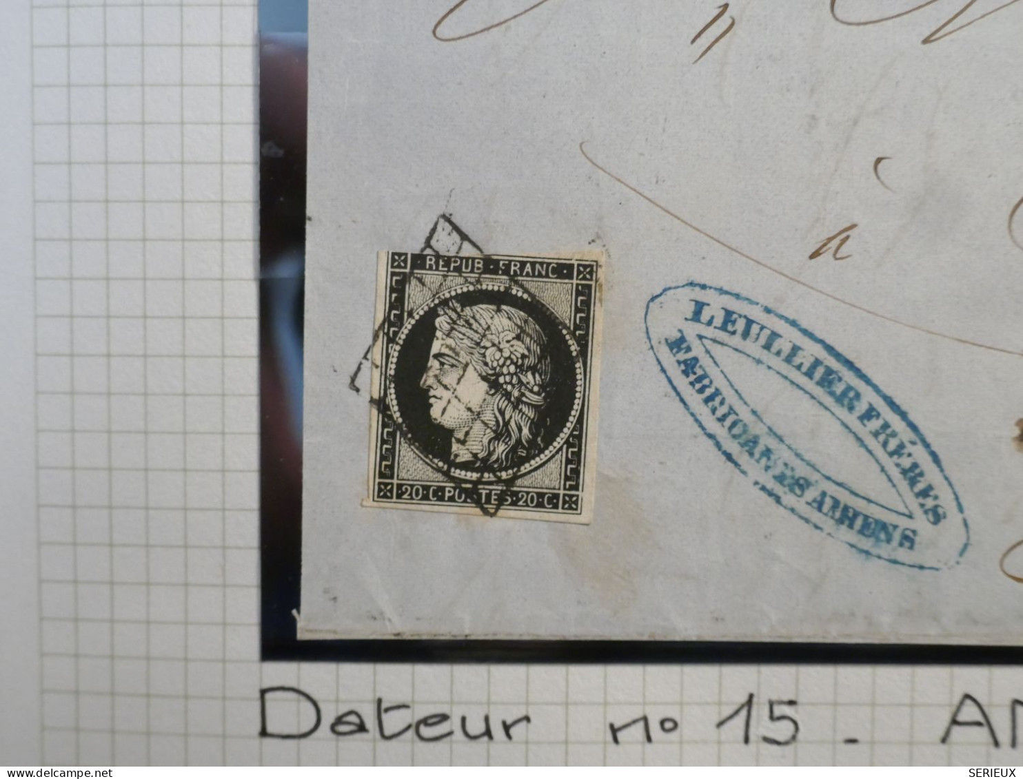 DK4 FRANCE  LETTRE  DEVANT RR 9.2.1849  AMIENS A AUXERRE +N°3+ OB. GRILLE +VU PAR M. BEHR.DISPERSION DE COLLECTION+ - 1849-1876: Classic Period