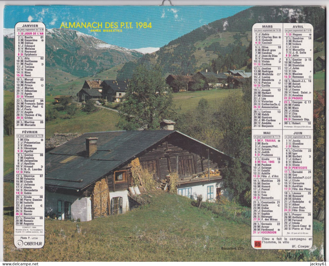 Almanach Des P.T.T.  1984 - Beaufort - Vieux Moulin Périgueux - Grossformat : 1981-90