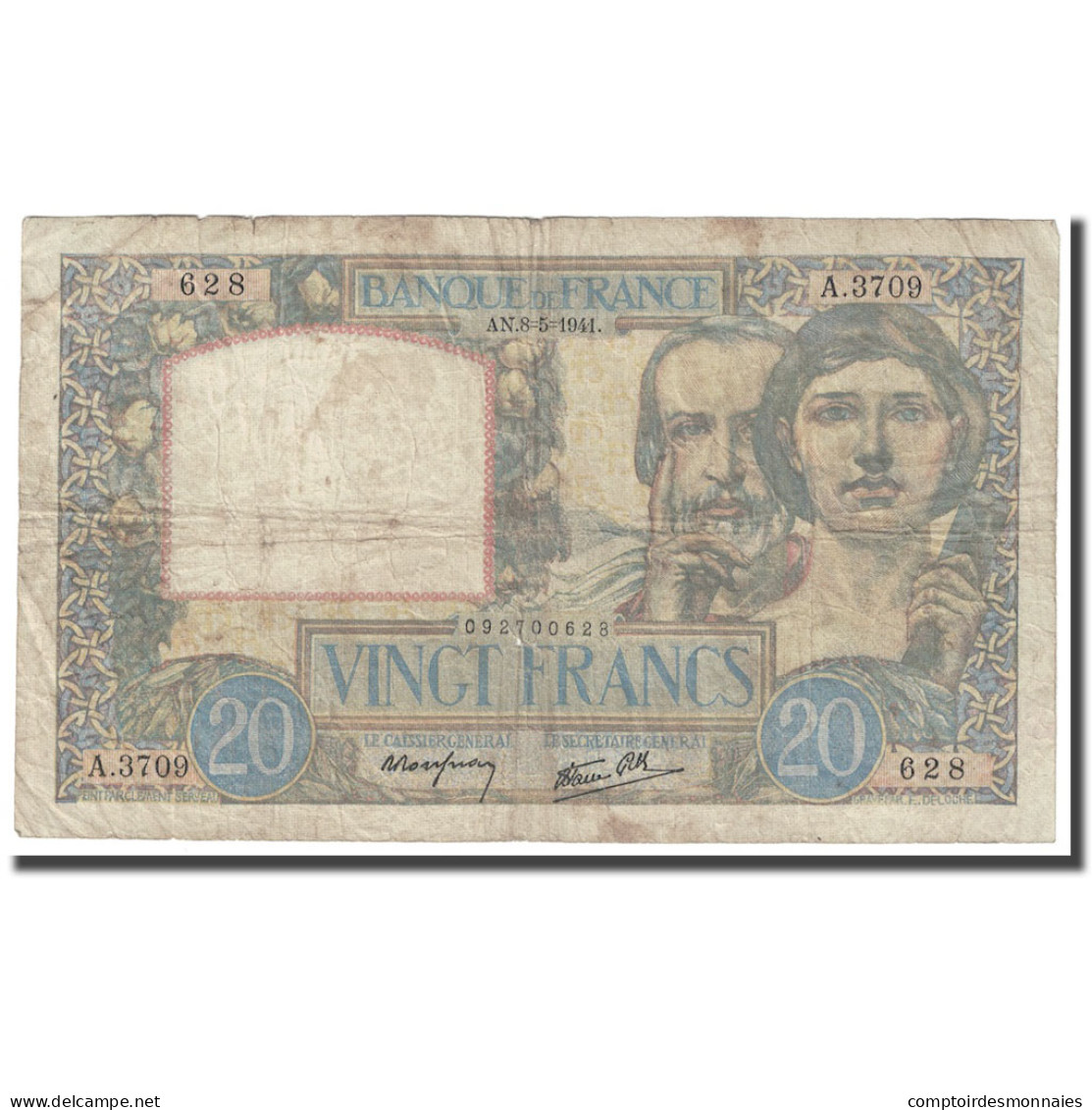 France, 20 Francs, Science Et Travail, 1941, 1941-05-08, TB+, Fayette:12.14 - 20 F 1939-1942 ''Science Et Travail''