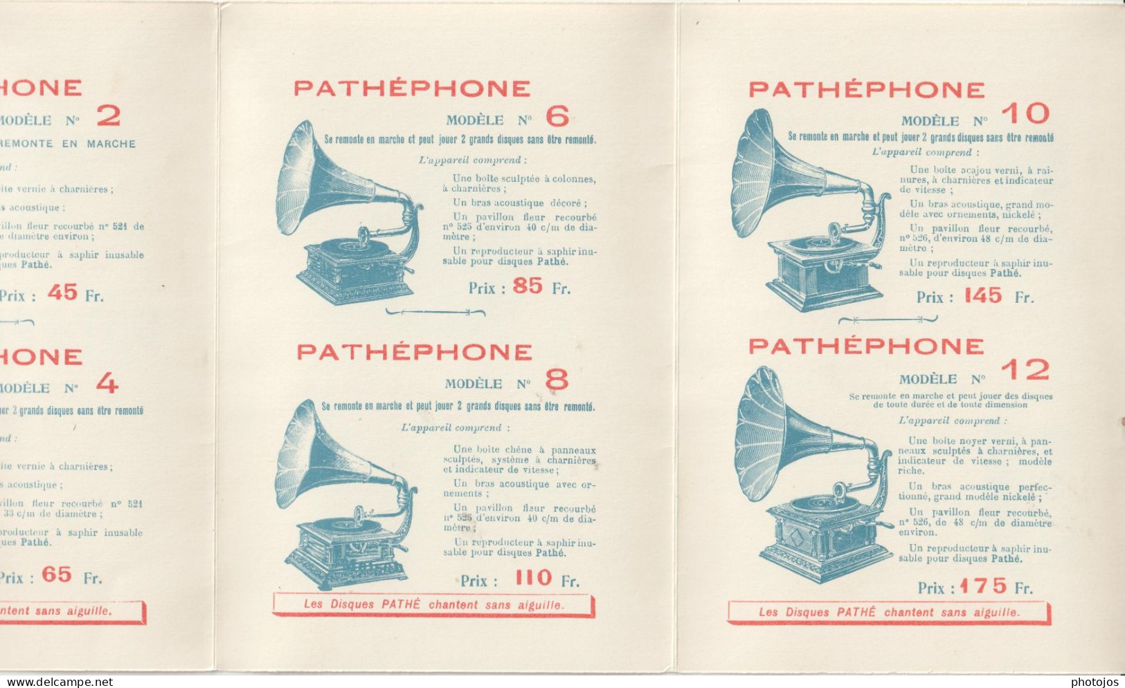 Pathéphone Catalogue Dépliant Publicitaire Cartonné 5 Volets Recto Verso Tournes Disques à Pavillon ... - Pubblicitari