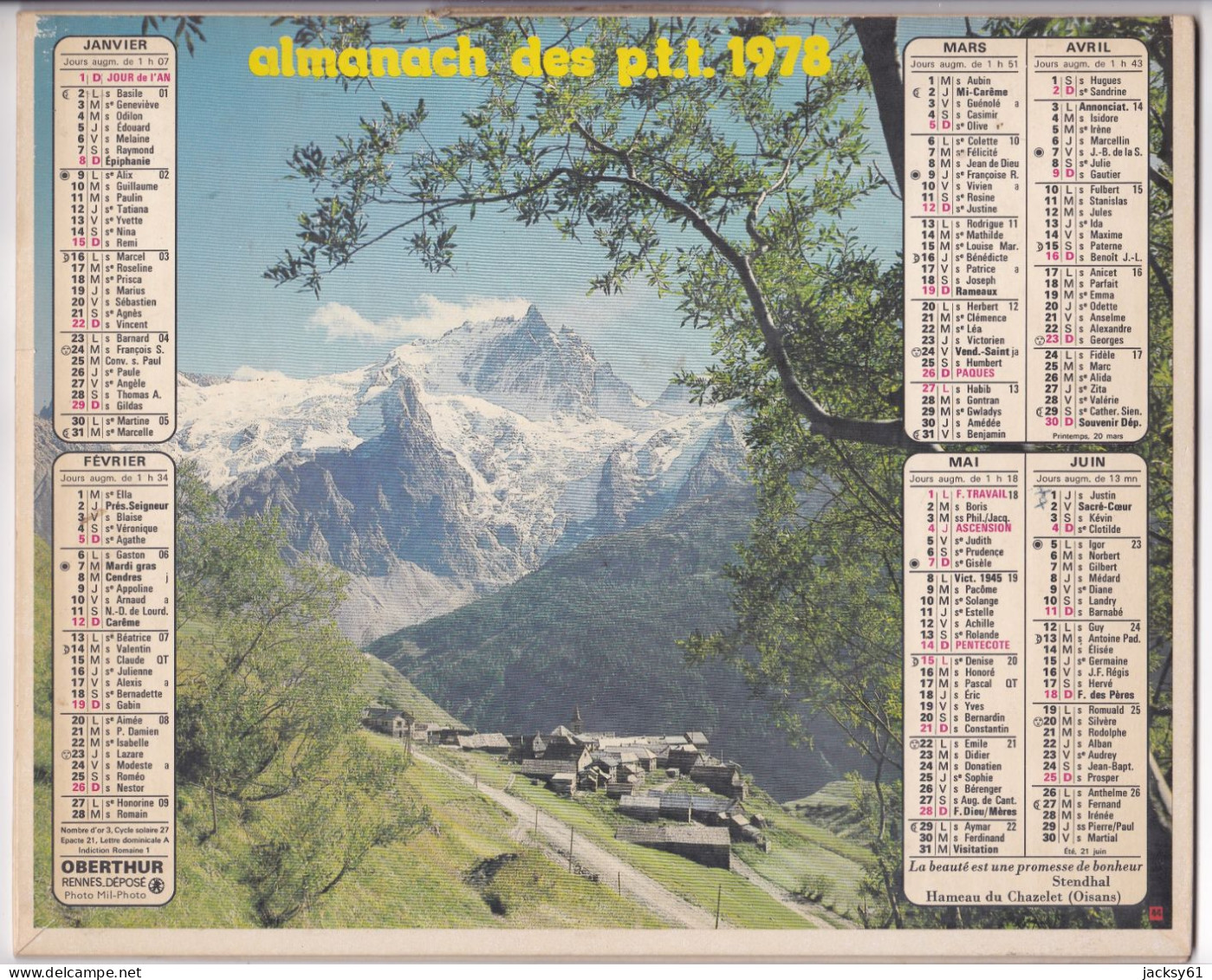 Almanach Des P.T.T.  1978 - Hameau Du Chazelet (oisans) -  Notre Dame De Bellecombe (savoie) - Groot Formaat: 1971-80