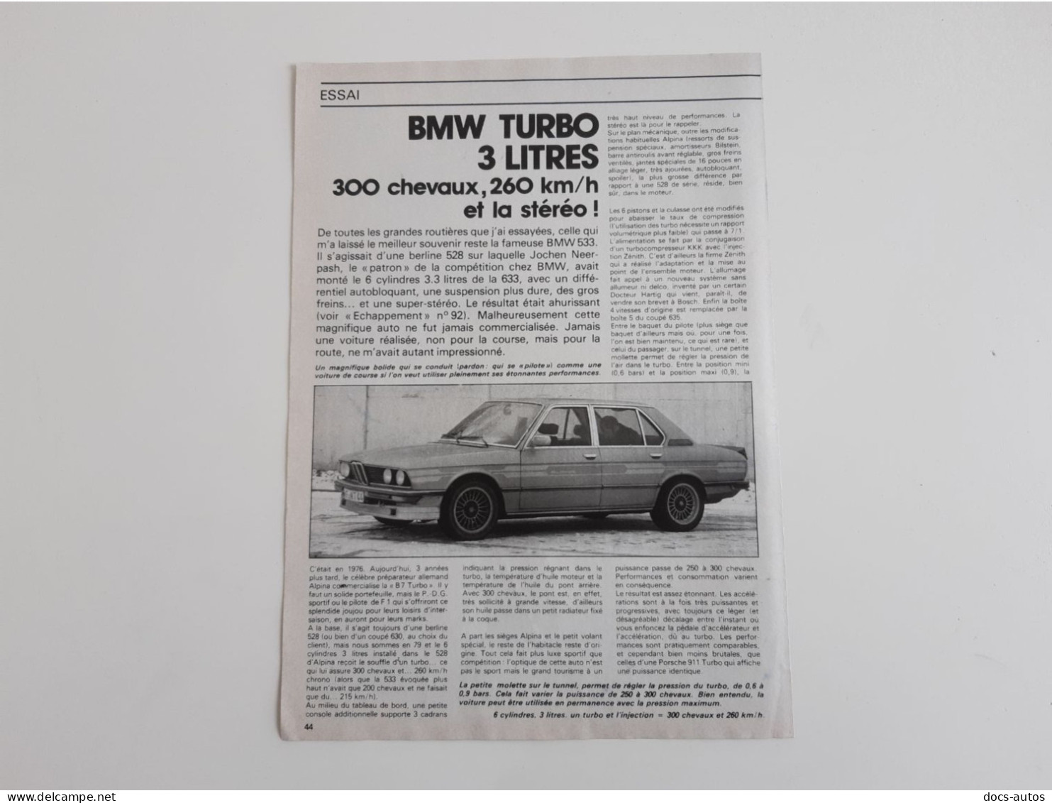 BMW Turbo 3 Litres - Coupure De Presse Automobile - Voitures