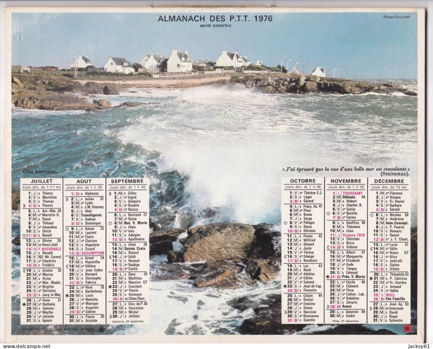 Almanach Des P.T.T.  1976 - "comme On Passe En été Le Torrent Sans Danger" - Côte Bretonne - Formato Grande : 1971-80