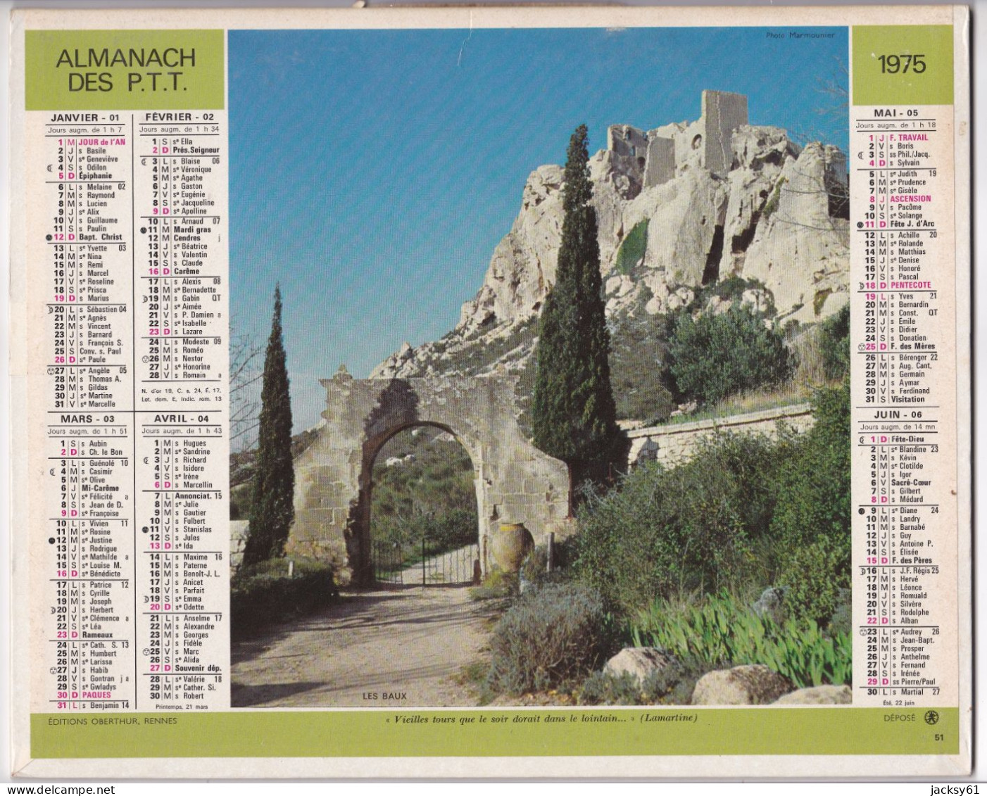 Almanach Des P.T.T.  1975 - Les Baux - Alpes De Haute Provence - Groot Formaat: 1971-80