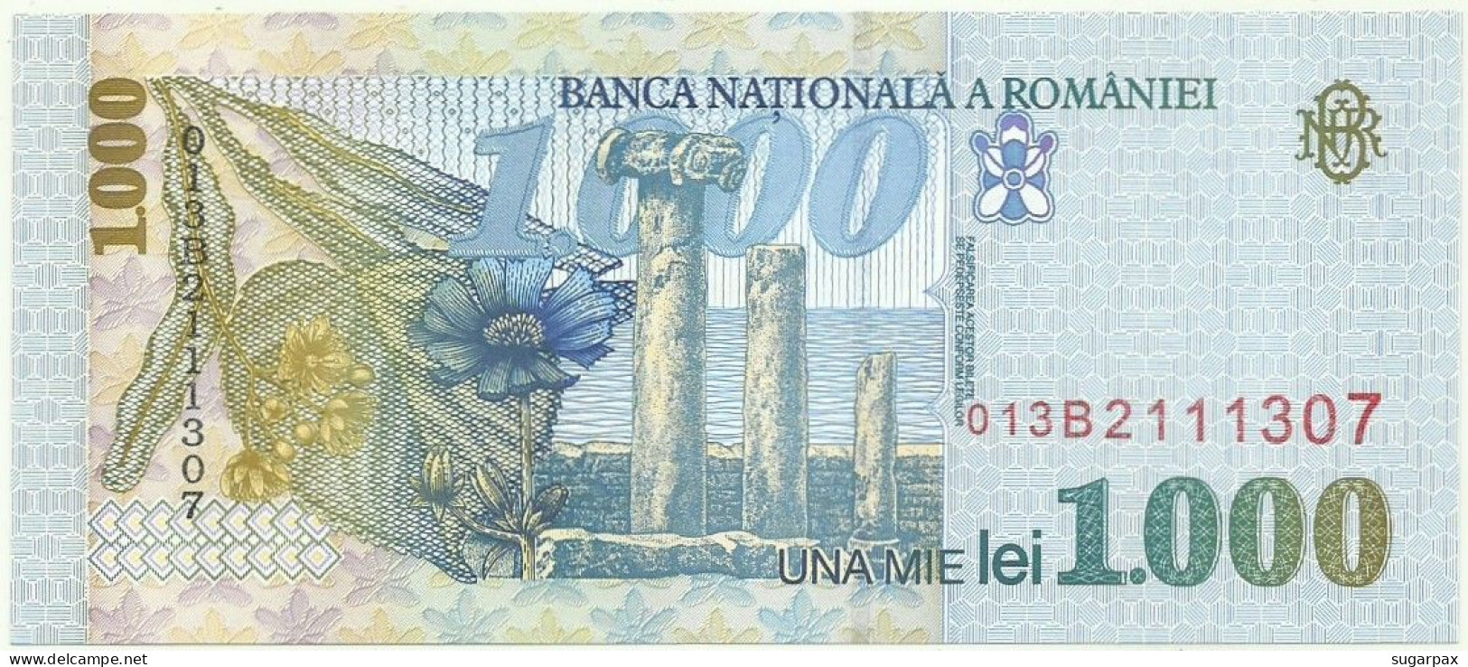 ROMANIA - 1.000 Lei - 1998 - Pick 106 - Unc. - Série 013B - Wmk: Large, Sloping BNR - 1000 - Rumänien