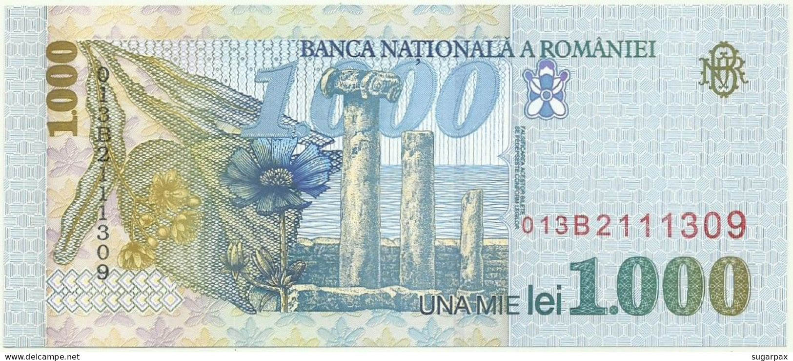 ROMANIA - 1.000 Lei - 1998 - Pick 106 - Unc. - Série 013B - Wmk: Large, Sloping BNR - 1000 - Roemenië