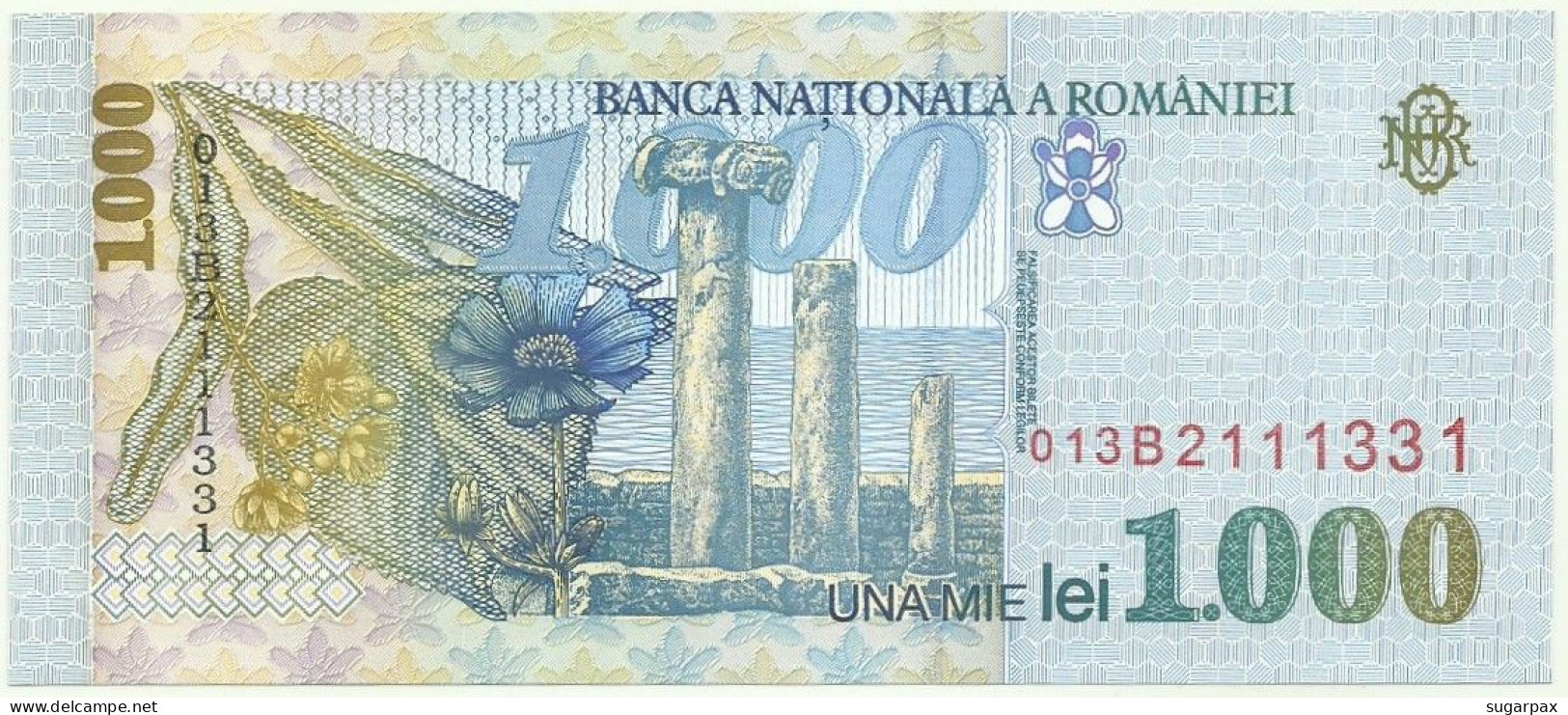 ROMANIA - 1.000 Lei - 1998 - Pick 106 - Unc. - Série 013B - Wmk: Large, Sloping BNR - 1000 - Roemenië