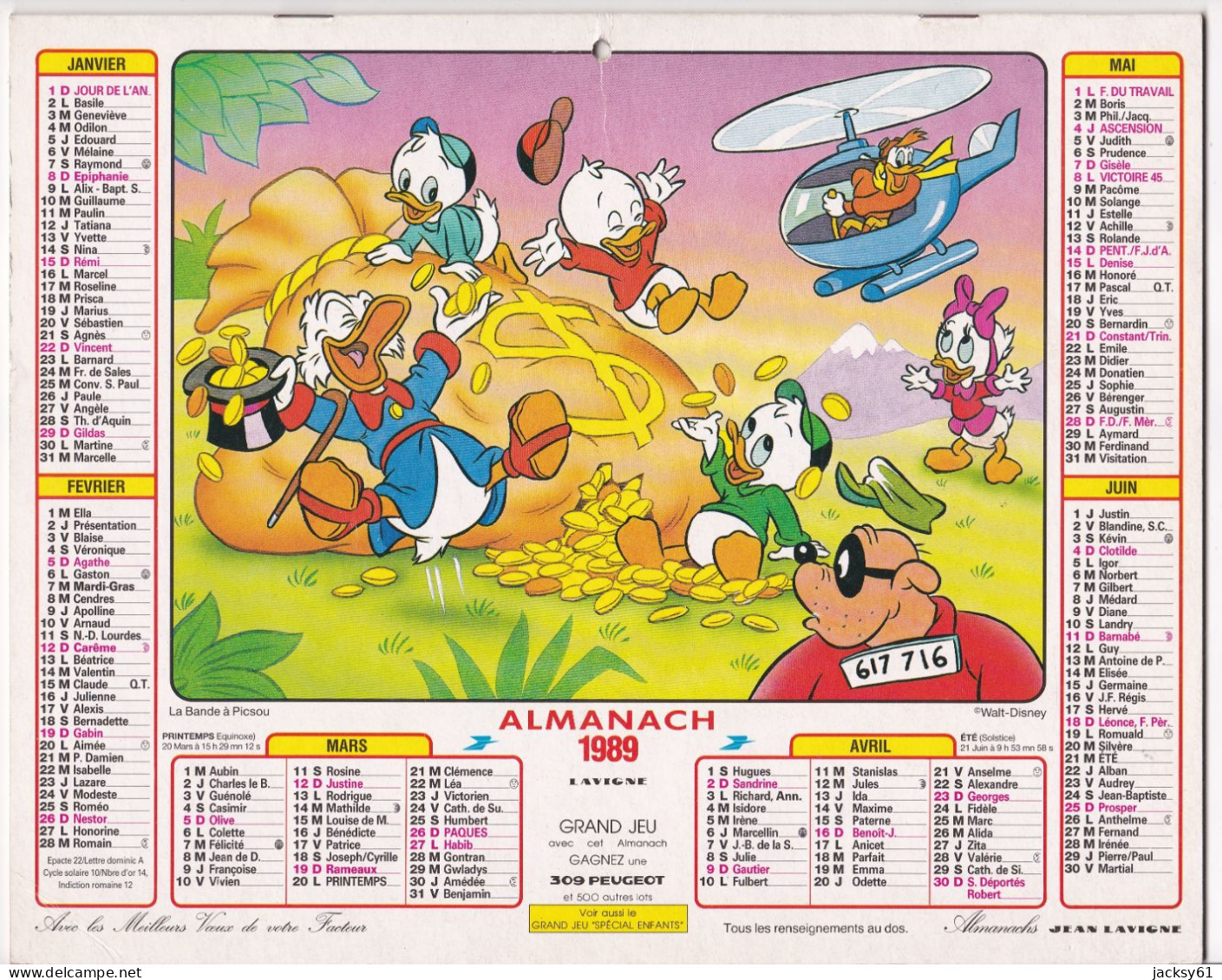 Almanach Du Facteur  1989 - Walt Disney -  La Bande à Picsou - La Naissance De Bambi - Grand Format : 1981-90