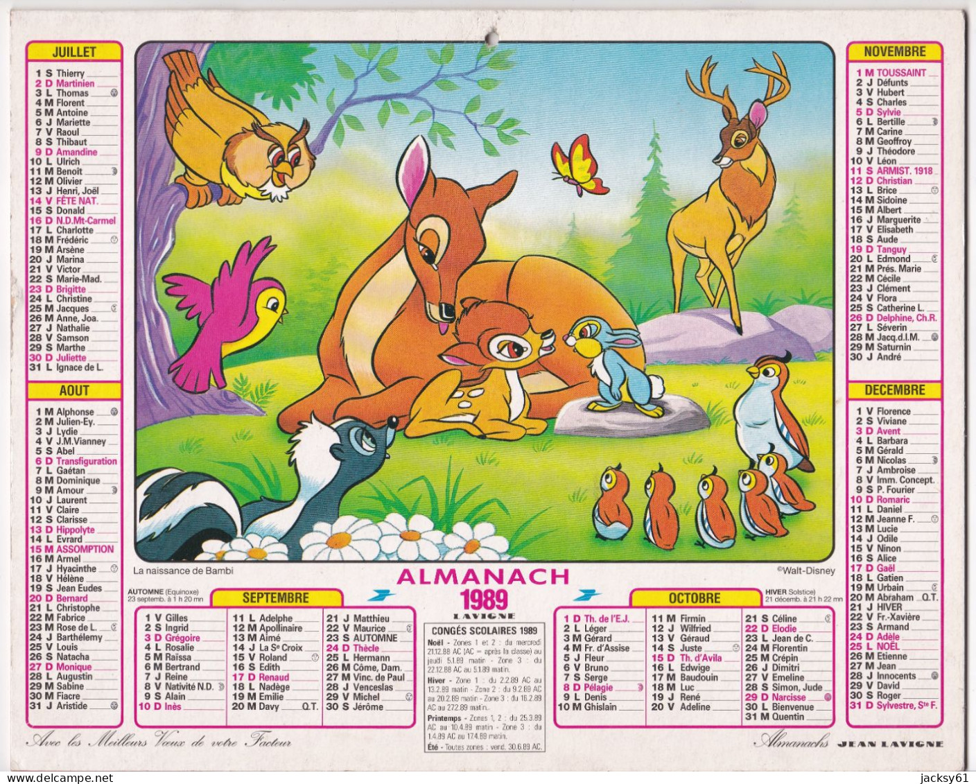 Almanach Du Facteur  1989 - Walt Disney -  La Bande à Picsou - La Naissance De Bambi - Tamaño Grande : 1981-90