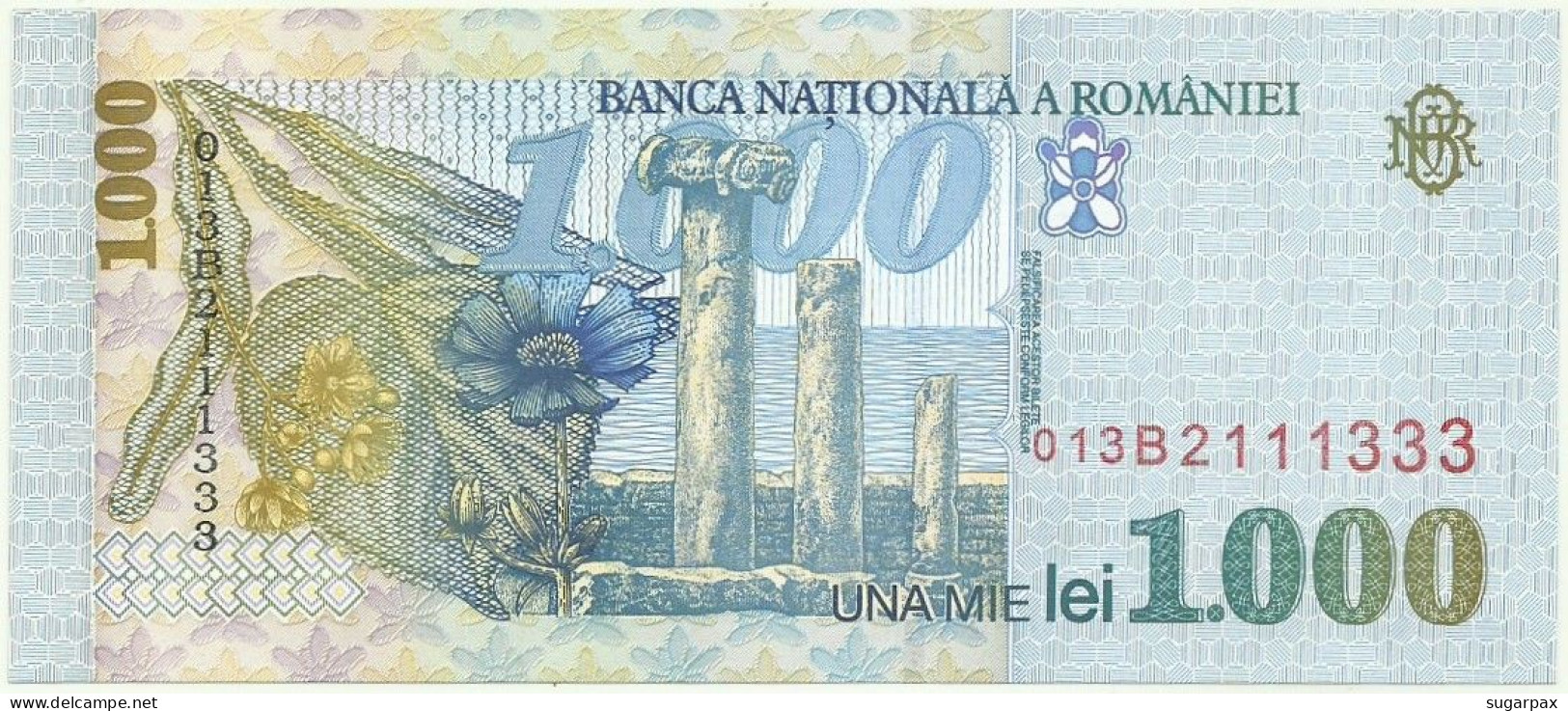 ROMANIA - 1.000 Lei - 1998 - Pick 106 - Unc. - Série 013B - Wmk: Large, Sloping BNR - 1000 - Roumanie