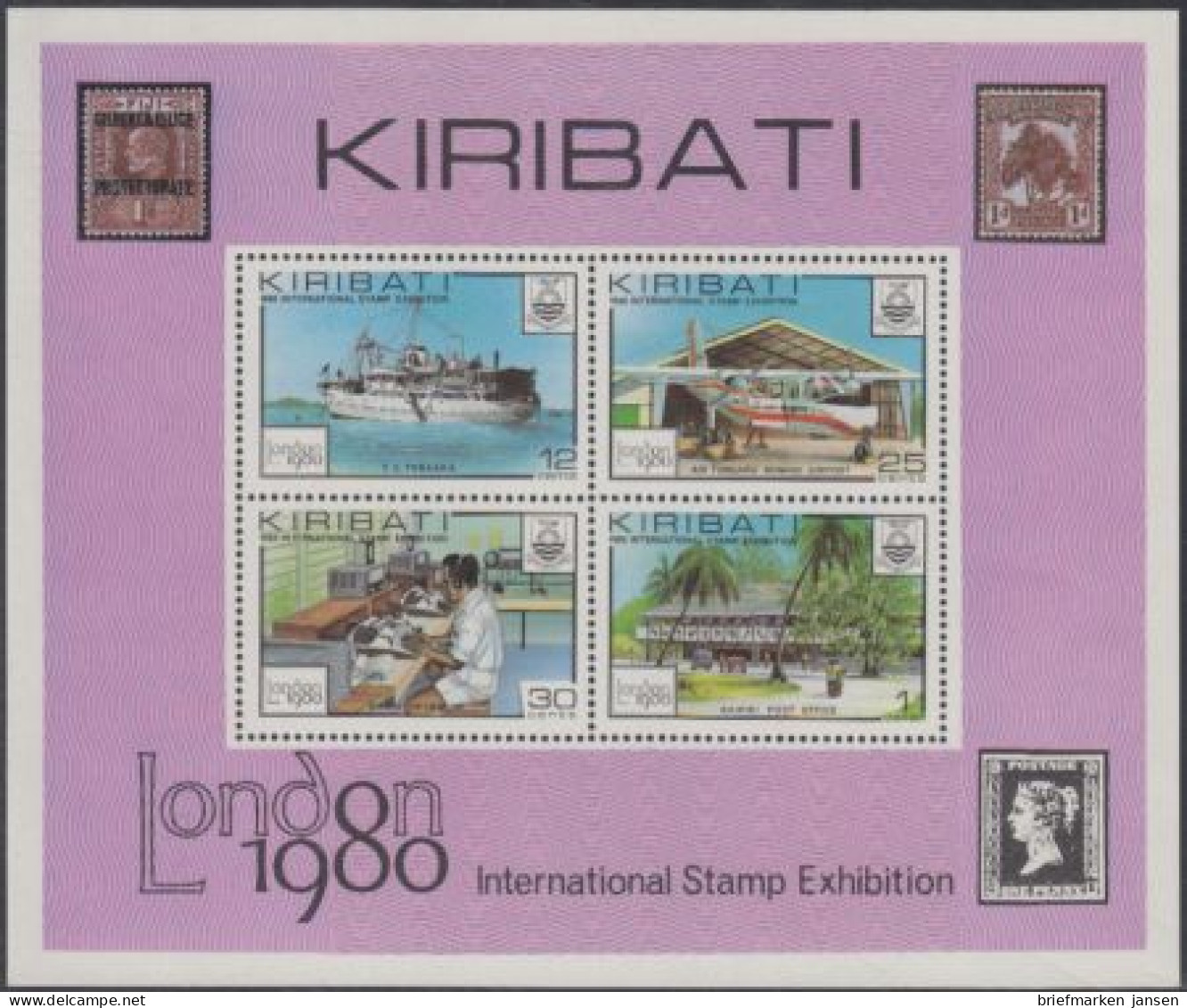 Kiribati Mi.Nr. Block 7 LONDON 1980, Schulschiff, Flughafen, Funker, Postamt  - Kiribati (1979-...)