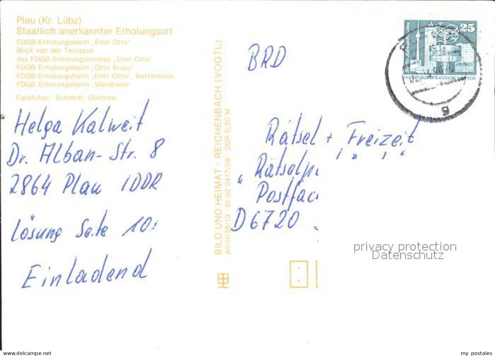 72401247 Plau Mecklenburg FDGB Erholungsheim Emil Otto Otto Brass Waldheim Blick - Plau