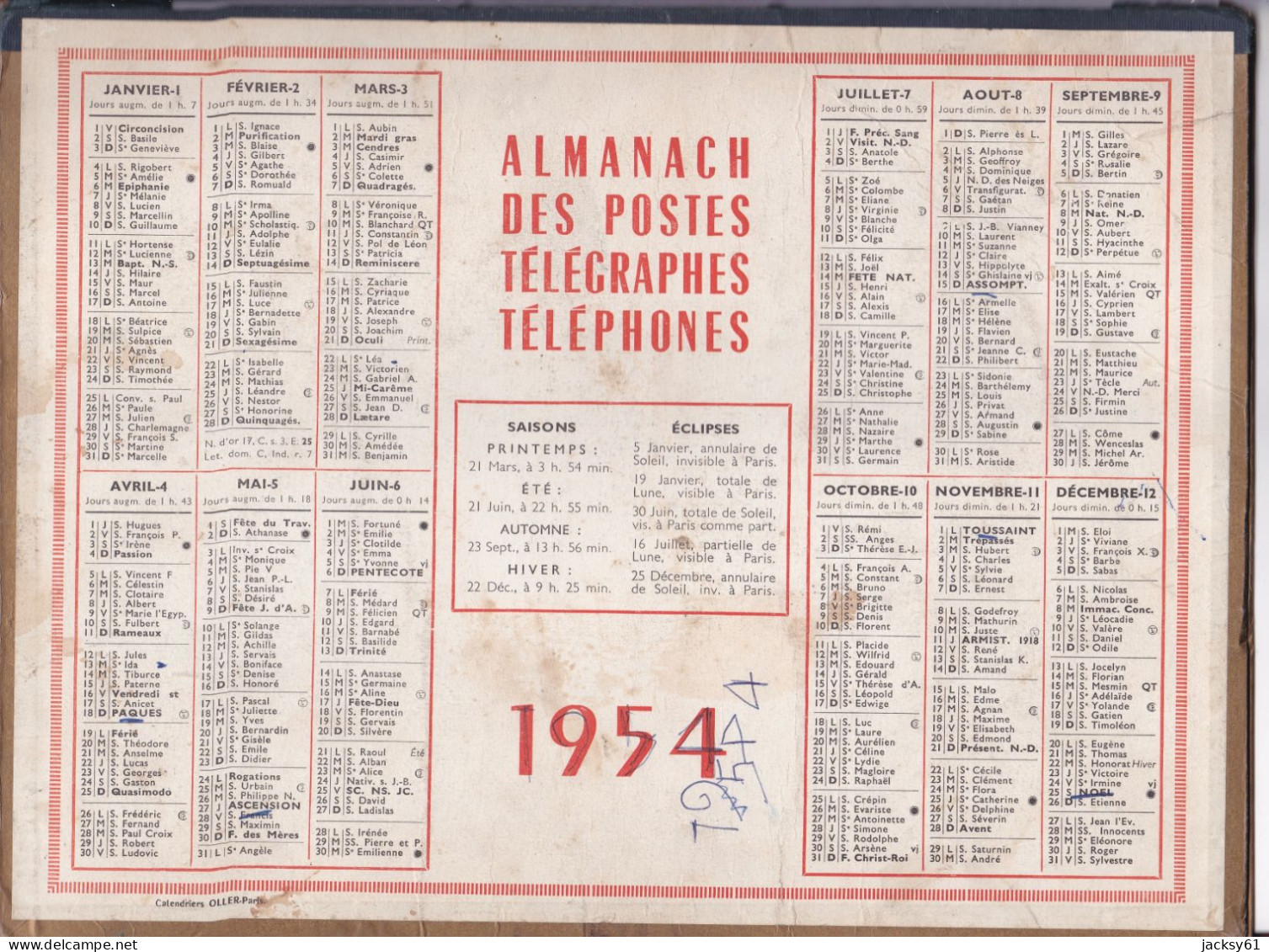 Almanach Des P.T.T  1954 - Grossformat : 1941-60