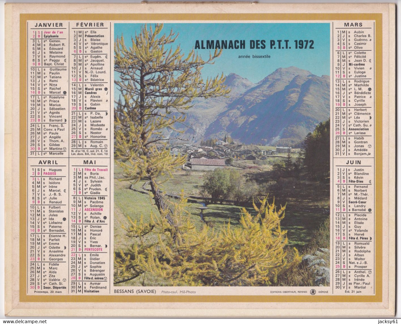 Almanach Des P.T.T  1972 - Bessans (savoie) - La Flegére Et La Mer De Glace - Formato Grande : 1971-80