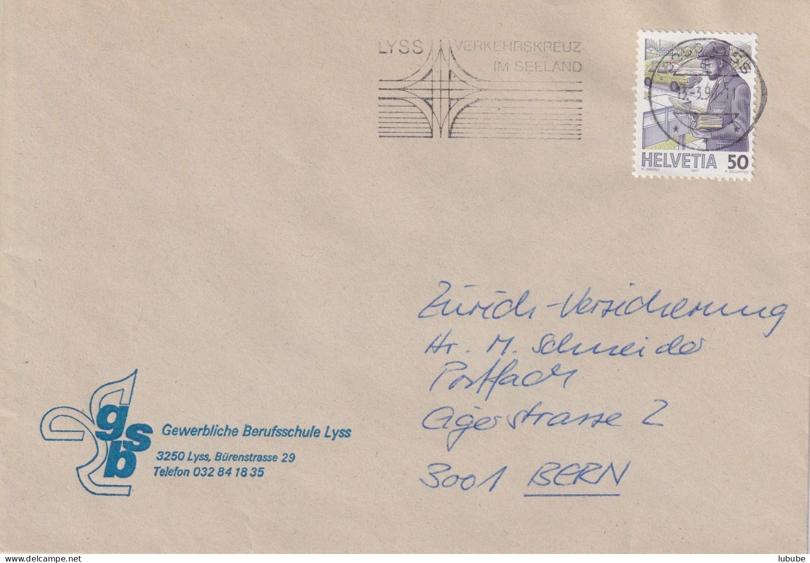 Motiv Brief  "Gewerbliche Berufsschule Lyss"        1990 - Storia Postale