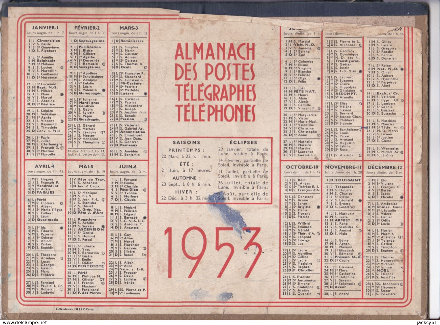 Almanach Des P.T.T  1953 - Le Gibier N'est Pas Loin - Big : 1941-60