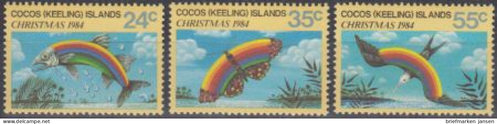 Kokos-Inseln Mi.Nr. 126-28 Weihnachten 1984, Fisch-Schmetterling-Vogel (3 Werte) - Islas Cocos (Keeling)